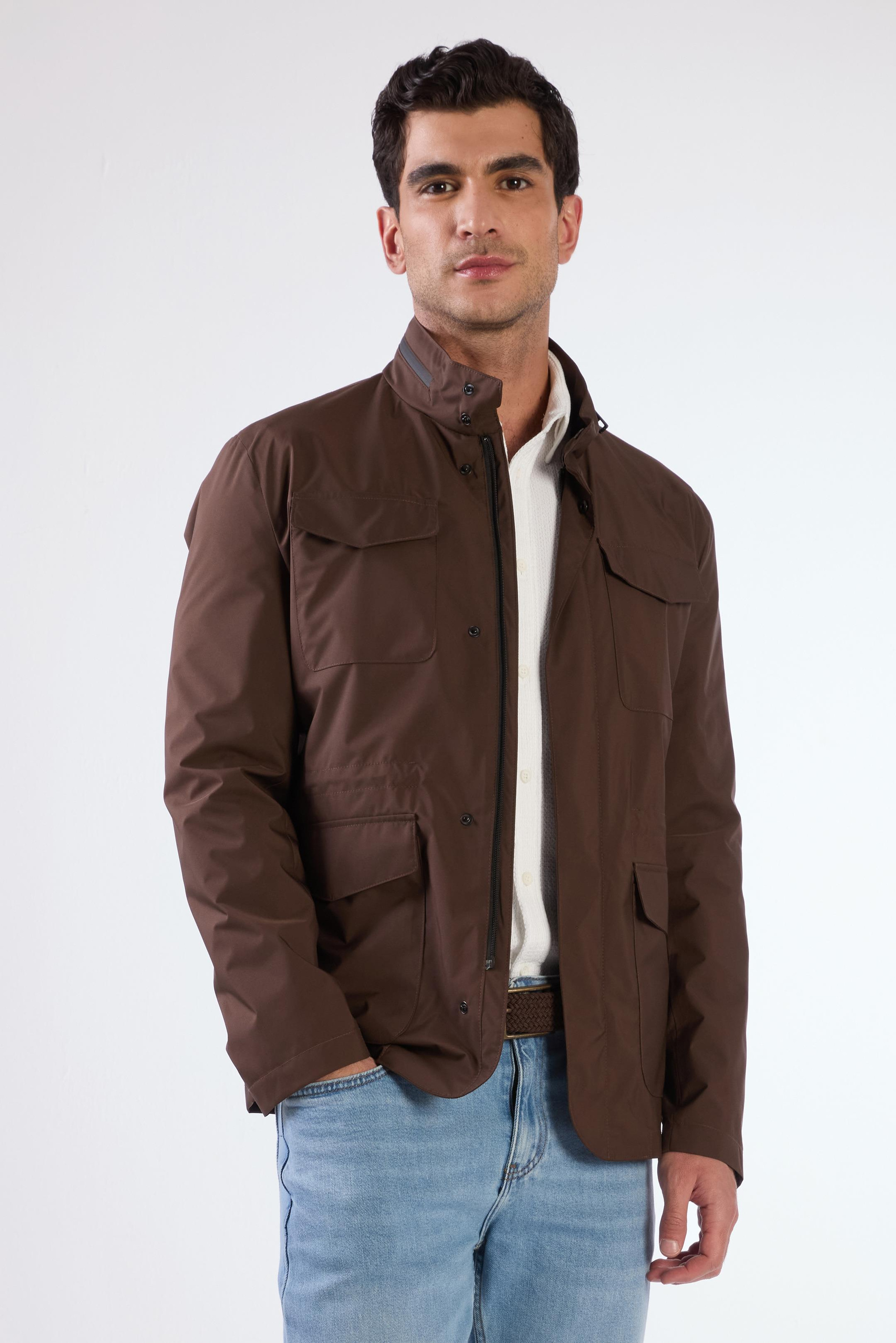 Kahverengi Erkek Regular Fit Düz Hakim Yaka Safari Mont - 104374