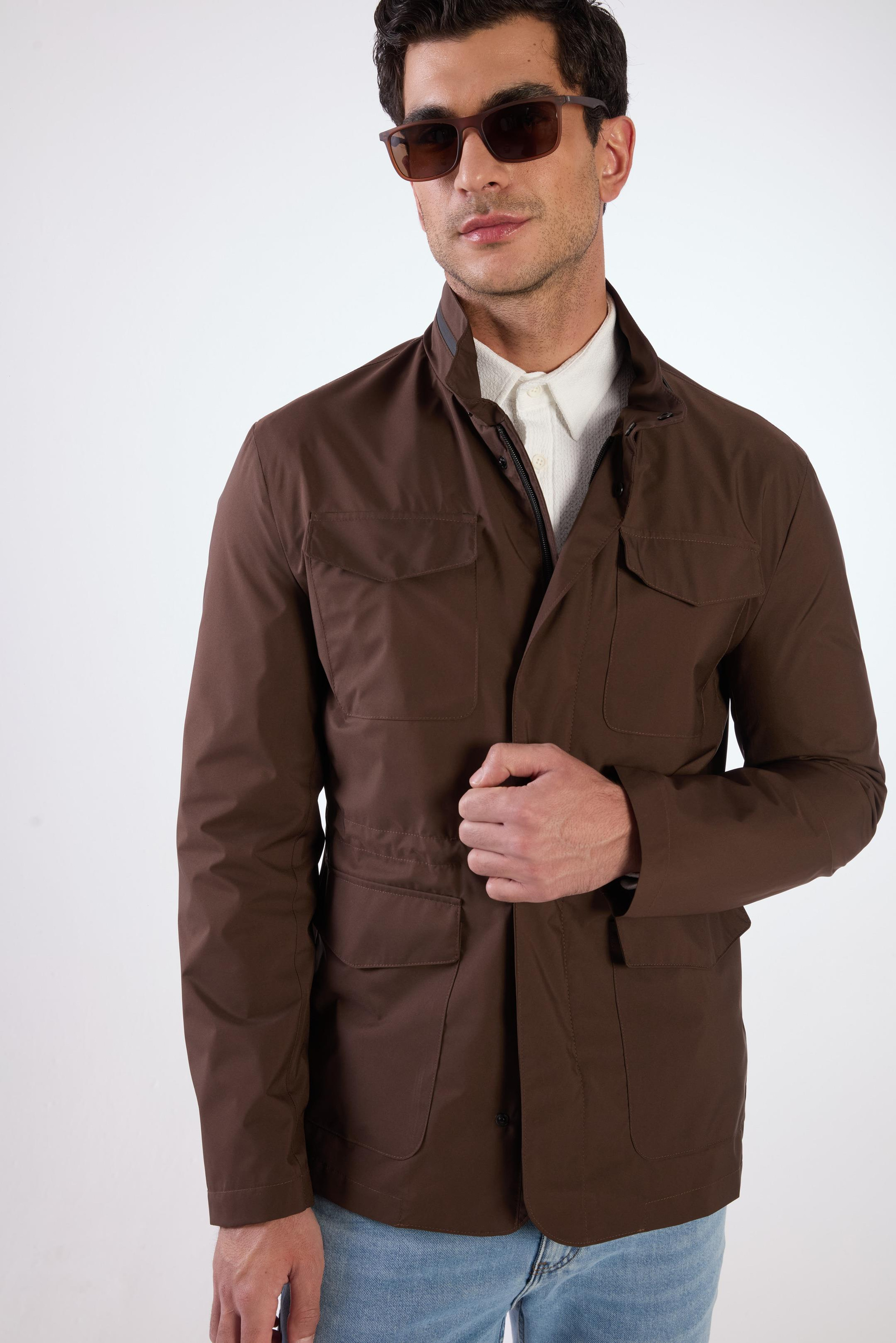 Kahverengi Erkek Regular Fit Düz Hakim Yaka Safari Mont - 104374