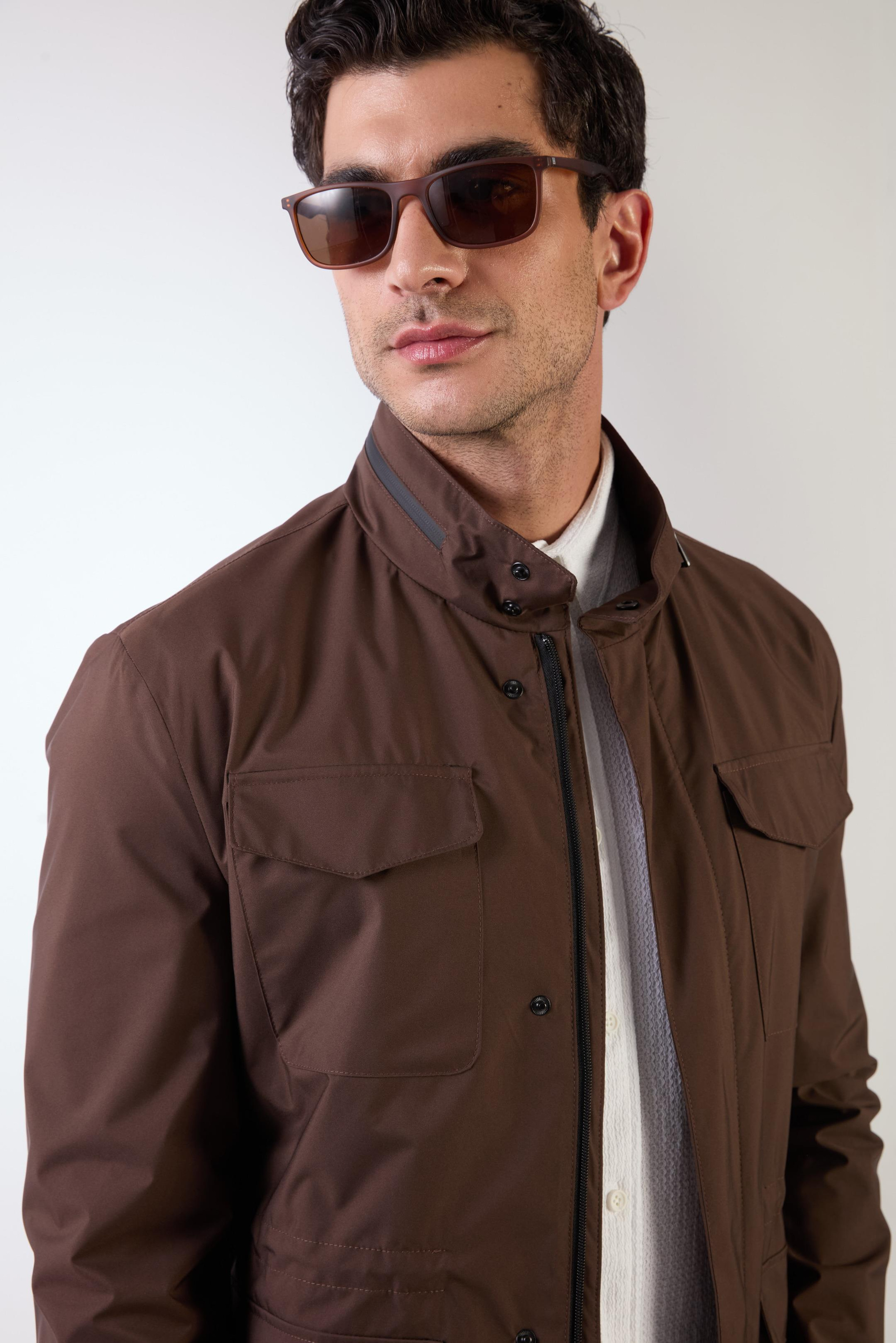 Kahverengi Erkek Regular Fit Düz Hakim Yaka Safari Mont - 104374