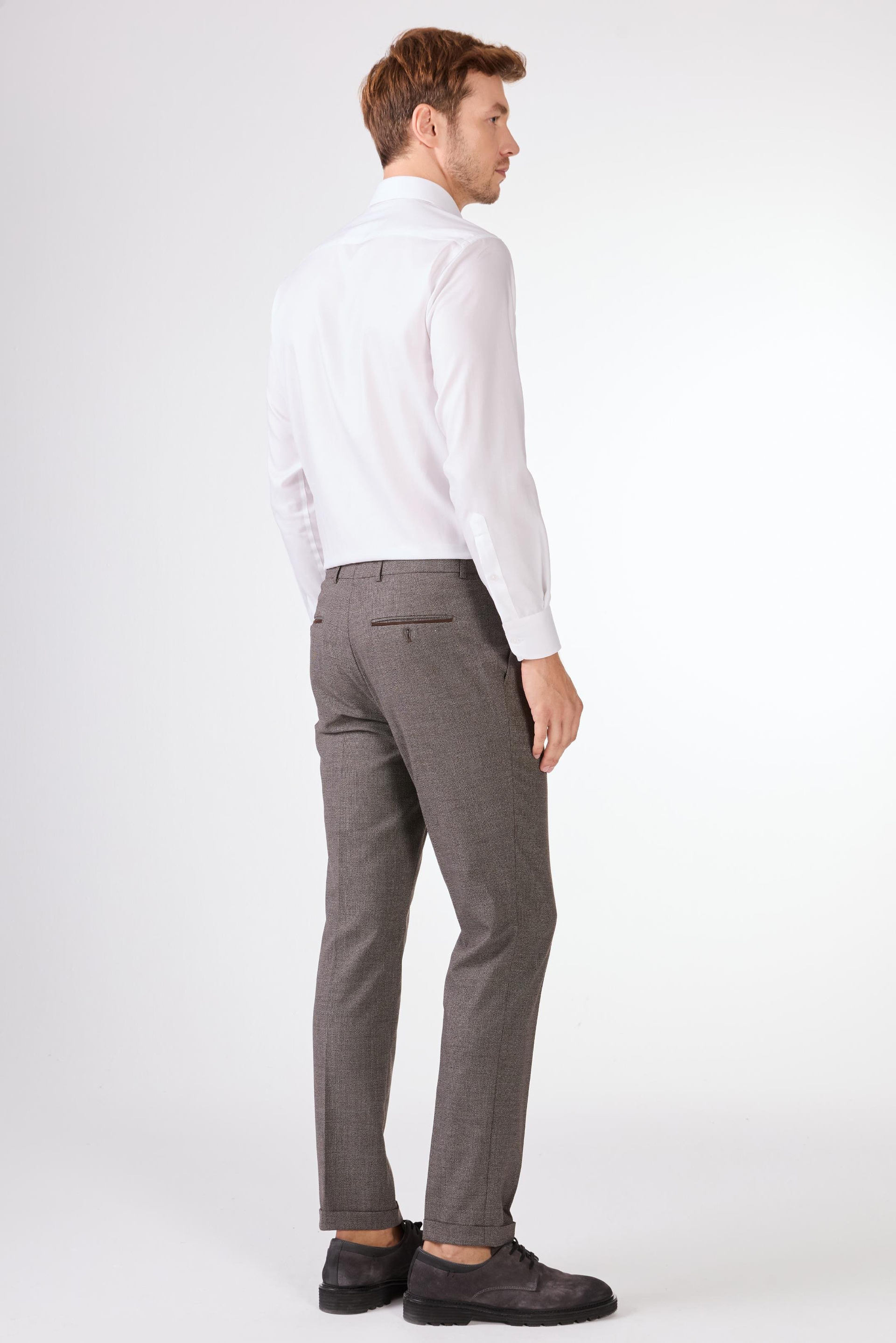 Kahverengi Erkek Slim Fit Melanj Desenli Klasik Pantolon - 97655