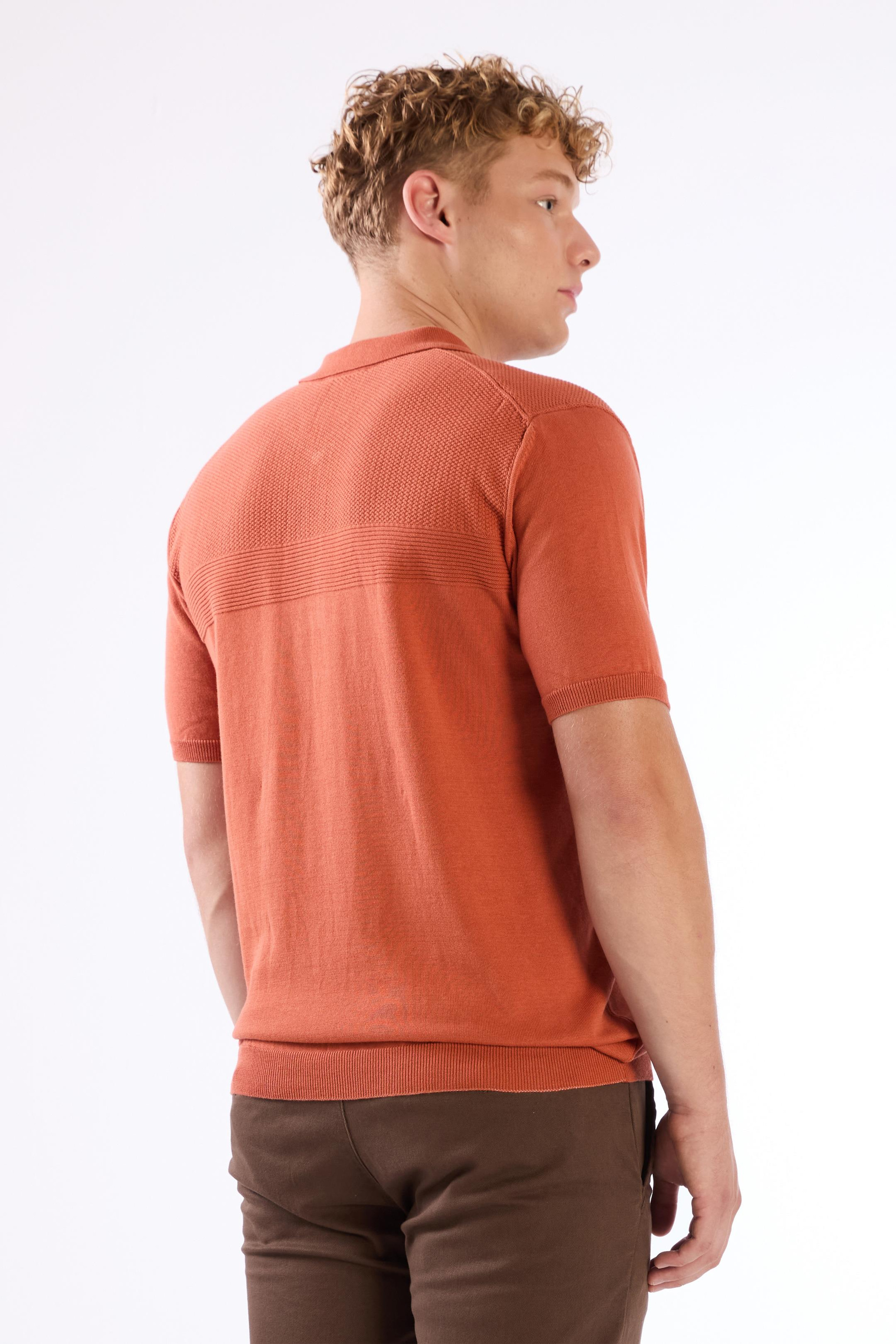 Kiremit Fermuarlı Polo Yaka Kısa Kollu Örgü Slim Fit Erkek Triko