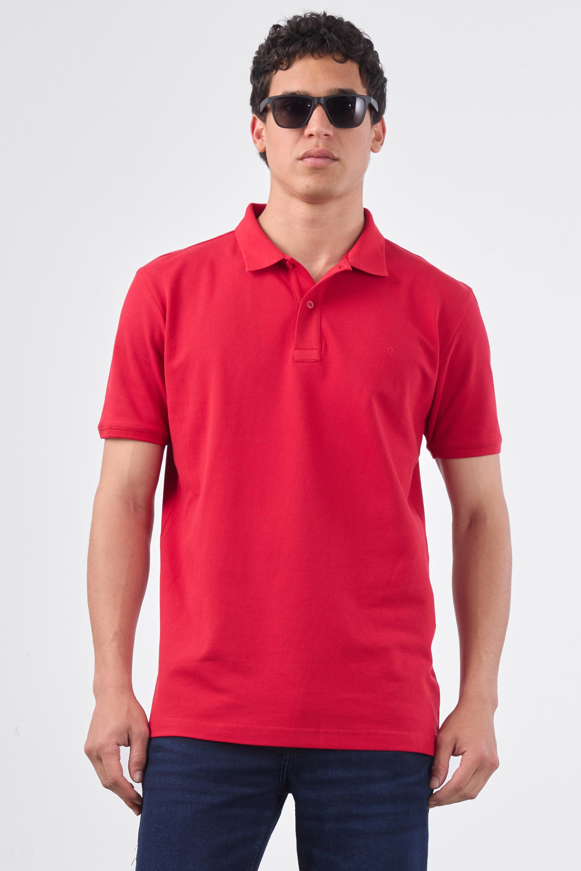 Kırmızı Polo Yaka Pamuklu Düz Renk Slim Fit Erkek T-shirt