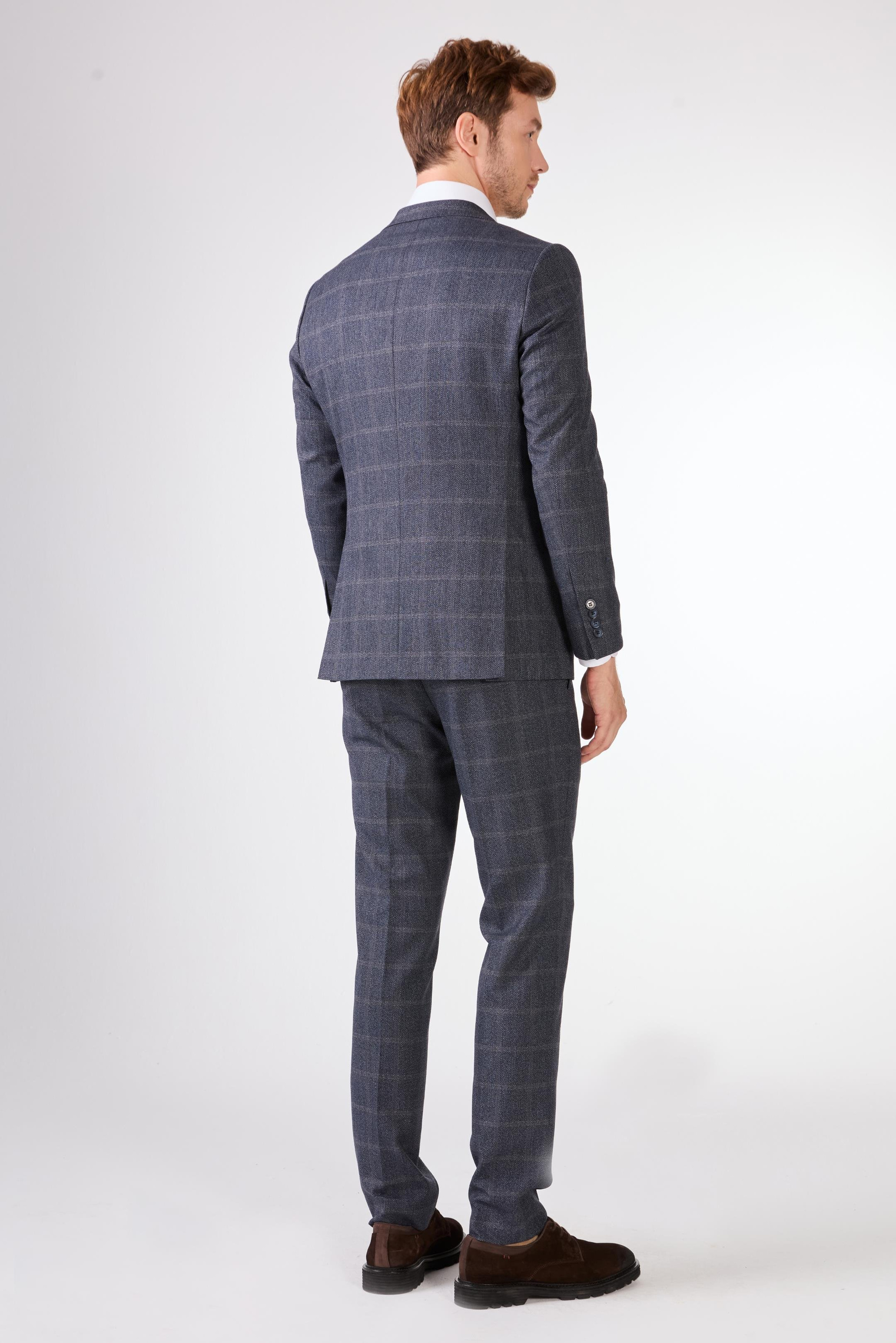 Lacivert   Balıksırtı Erkek Takım Elbise - Slim Fit