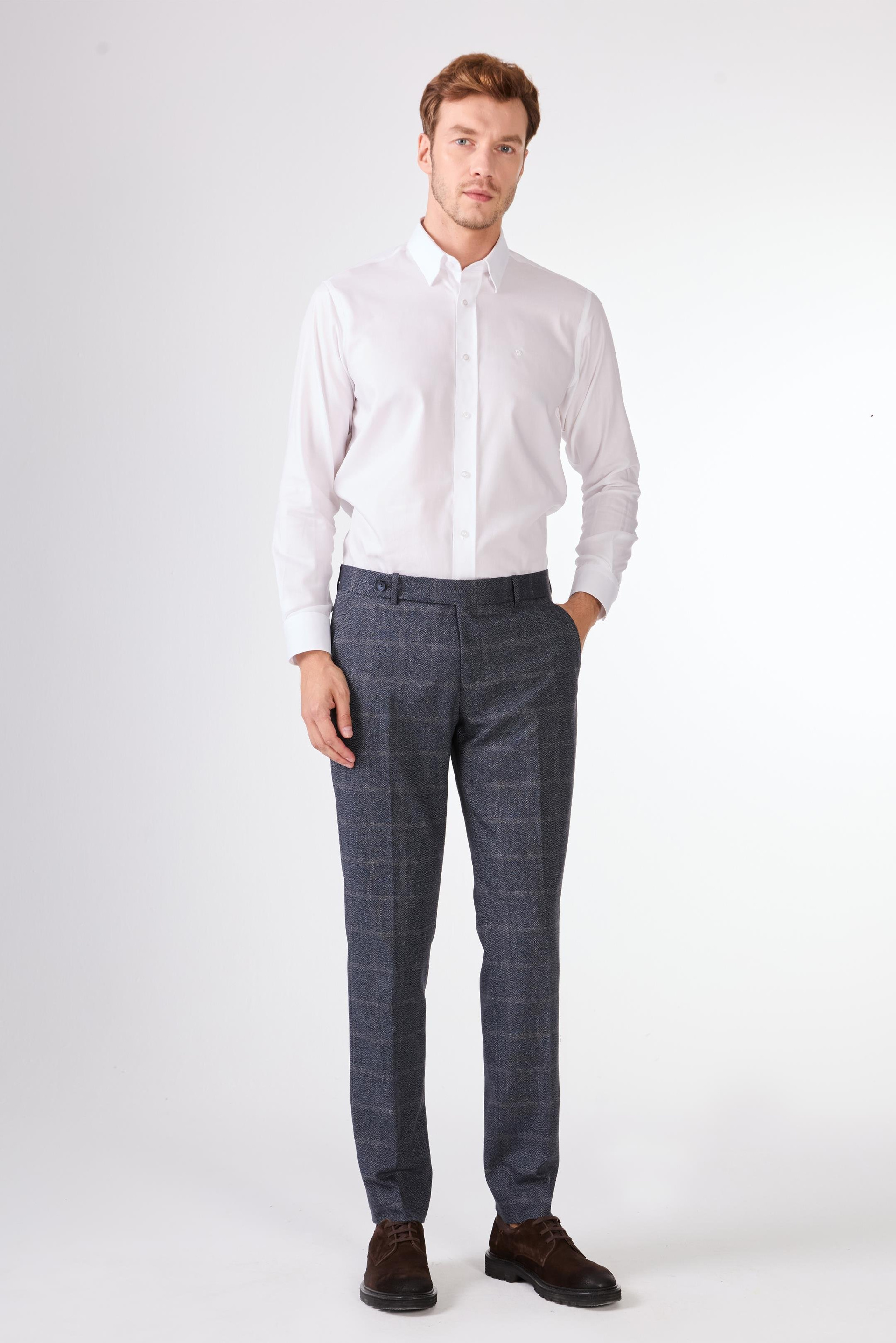 Lacivert   Balıksırtı Erkek Takım Elbise - Slim Fit