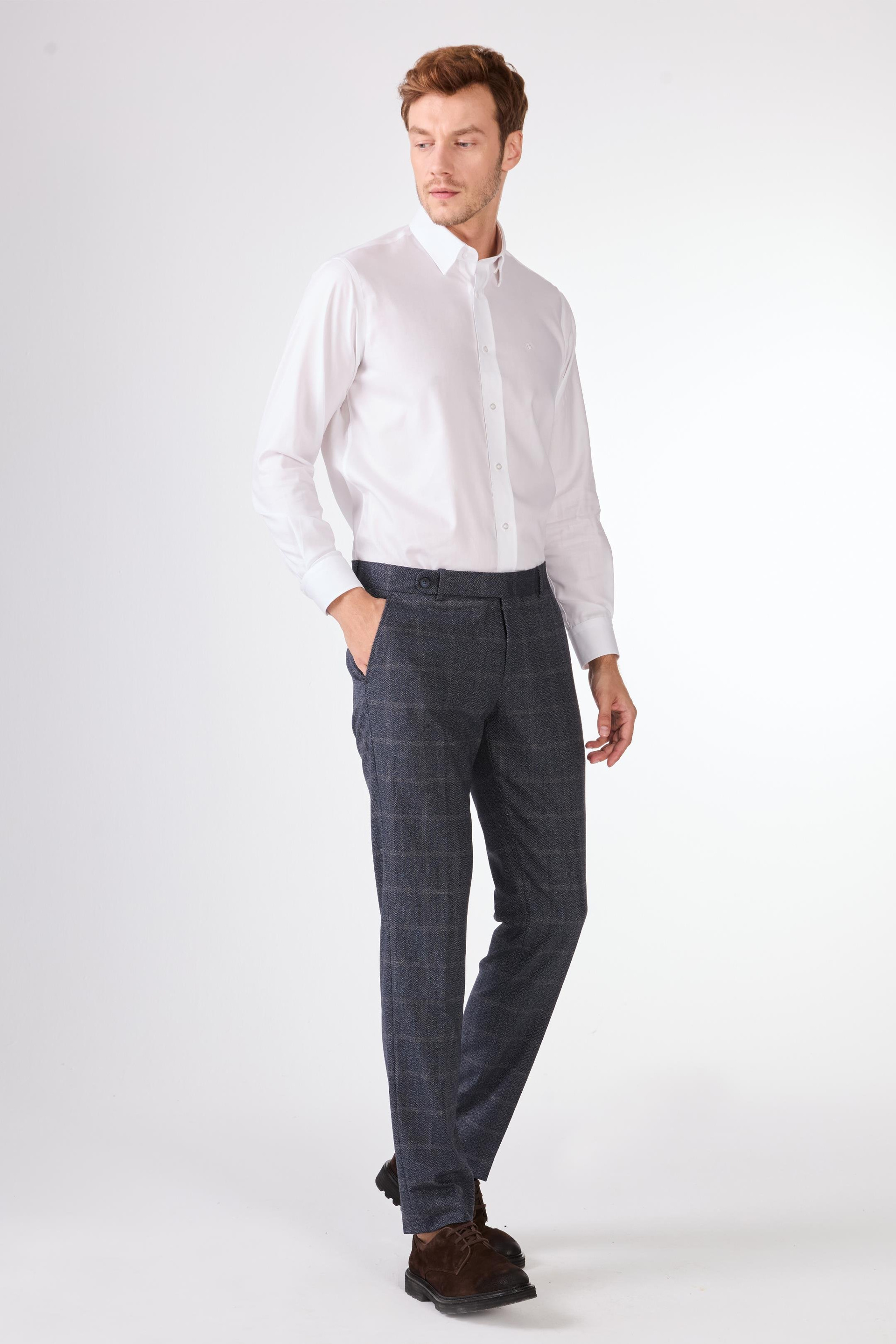 Lacivert   Balıksırtı Erkek Takım Elbise - Slim Fit