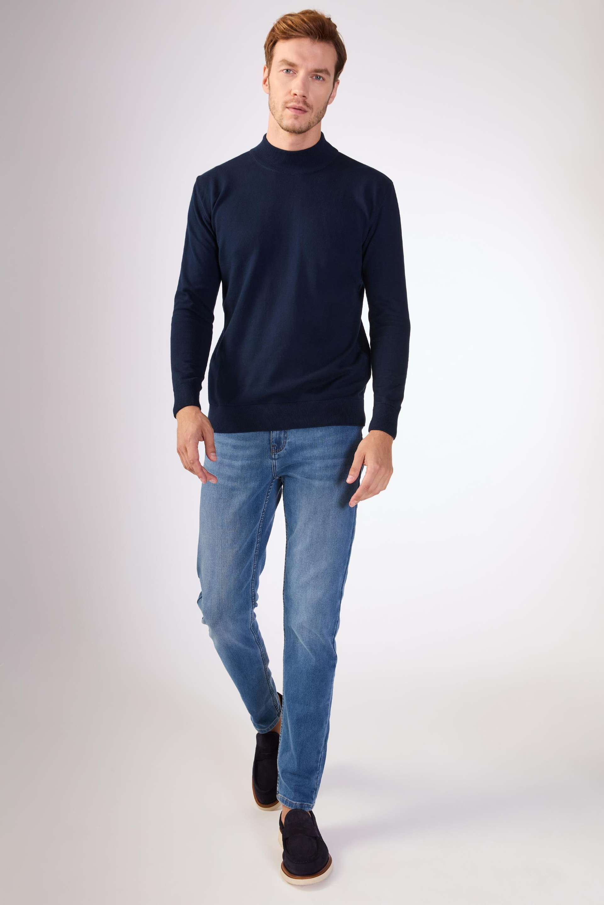 Lacivert   Düz Erkek Triko - Slim Fit