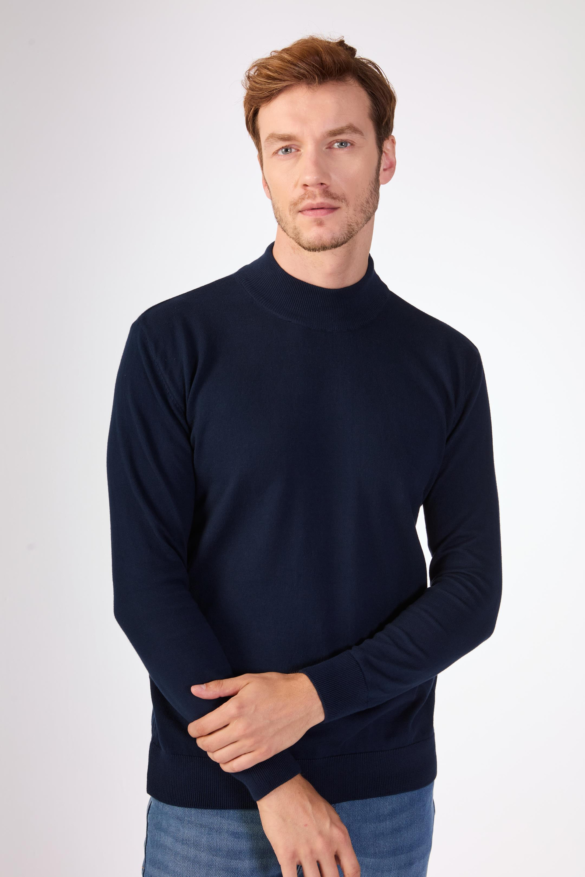 Lacivert   Düz Erkek Triko - Slim Fit