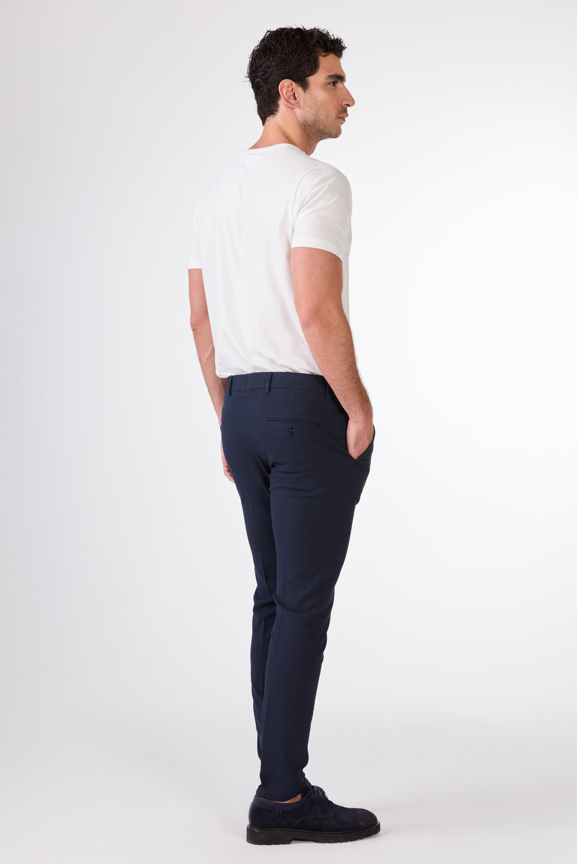 Lacivert Erkek Ekstra Slim Fit Melanj Desenli Klasik Pantolon - 103476