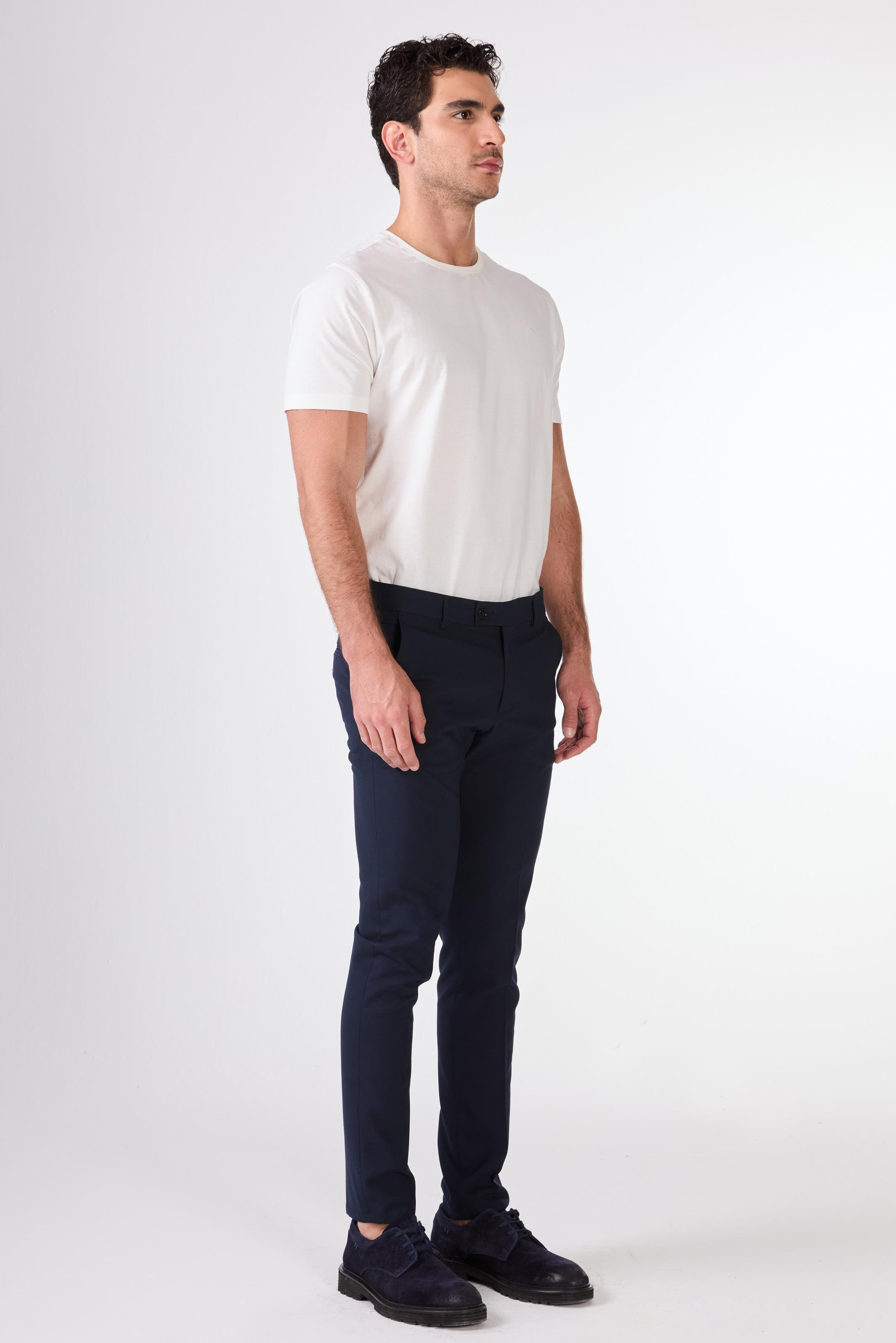 Lacivert Erkek Ekstra Slim Fit Melanj Desenli Klasik Pantolon - 103476