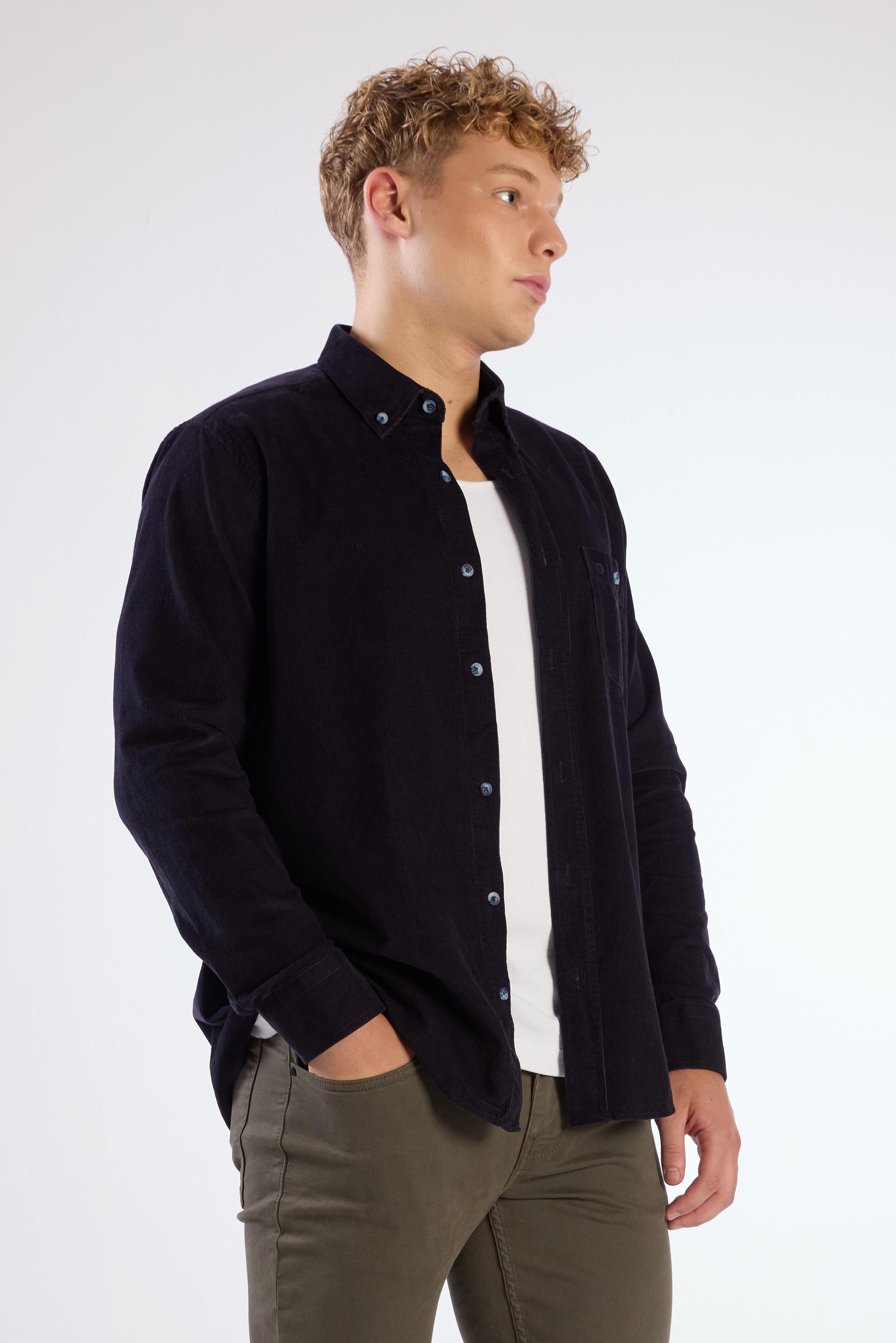 LACİVERT   FİTİLLİ ERKEK GÖMLEK - REGULAR FIT