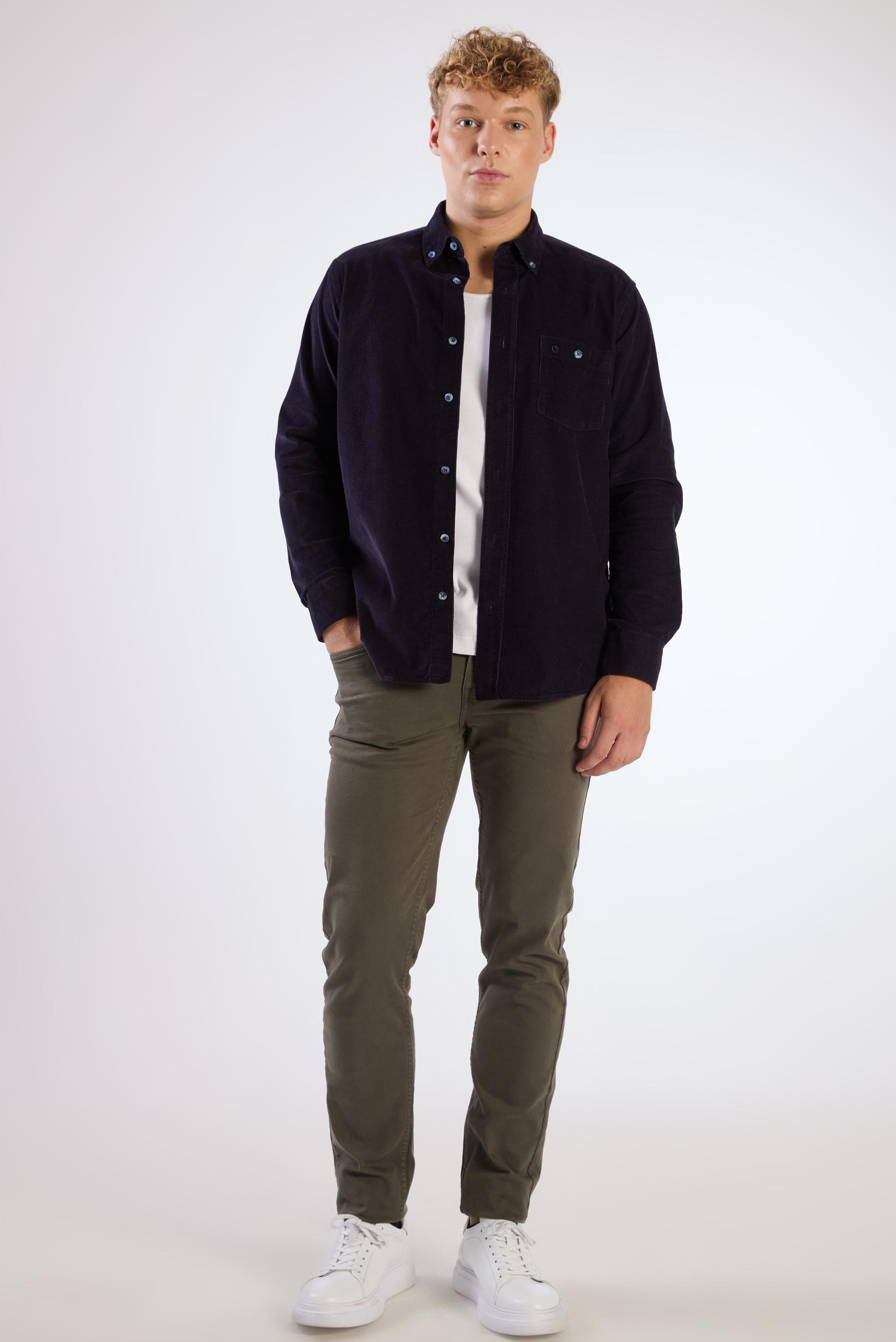 LACİVERT   FİTİLLİ ERKEK GÖMLEK - REGULAR FIT