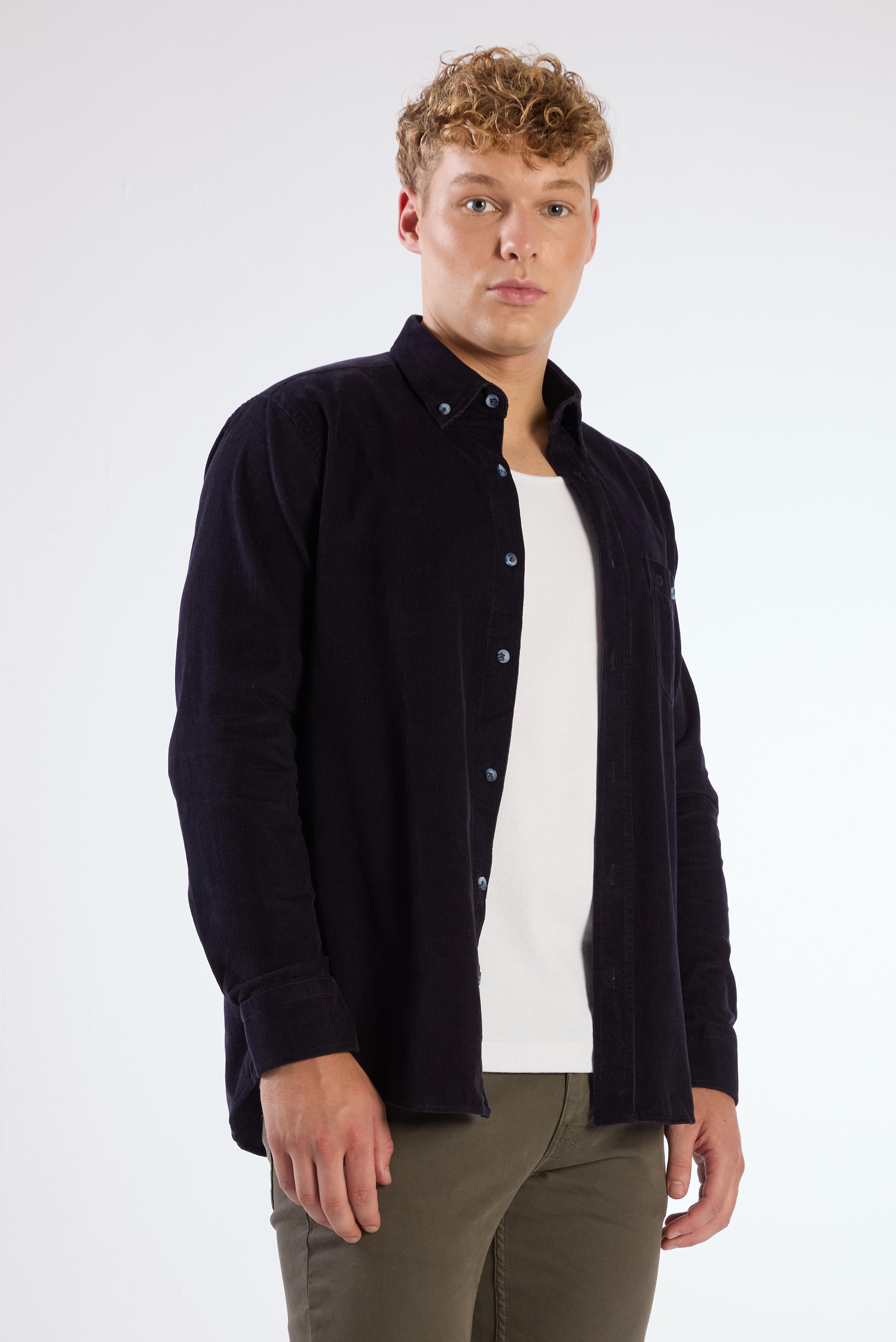 LACİVERT   FİTİLLİ ERKEK GÖMLEK - REGULAR FIT