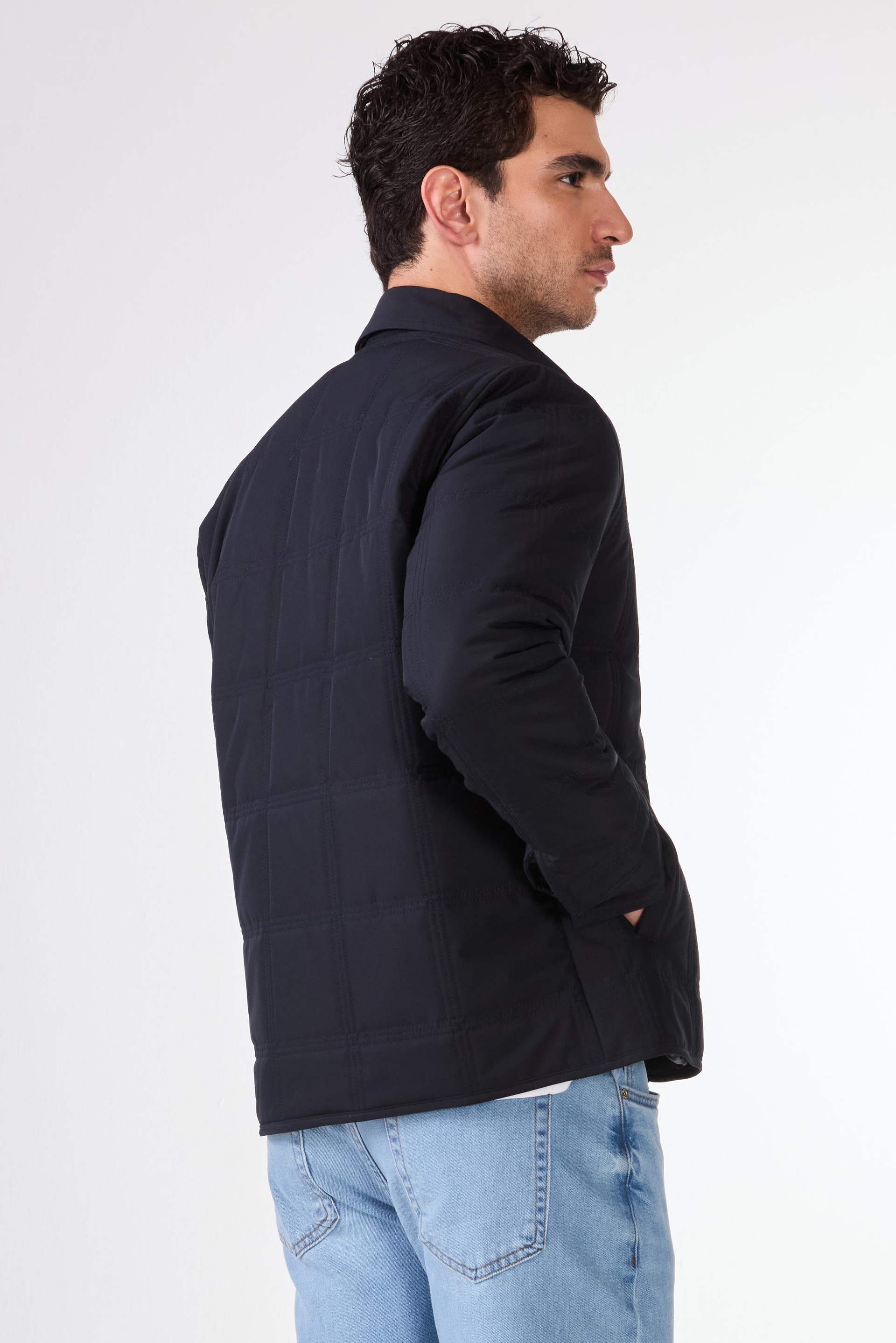 Lacivert   Kapitone Erkek Mont - Slim Fit