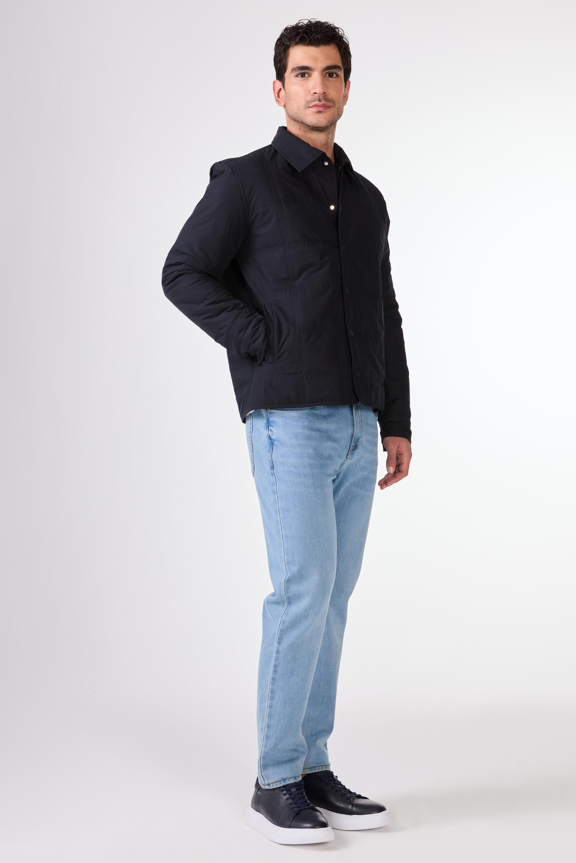 Lacivert   Kapitone Erkek Mont - Slim Fit