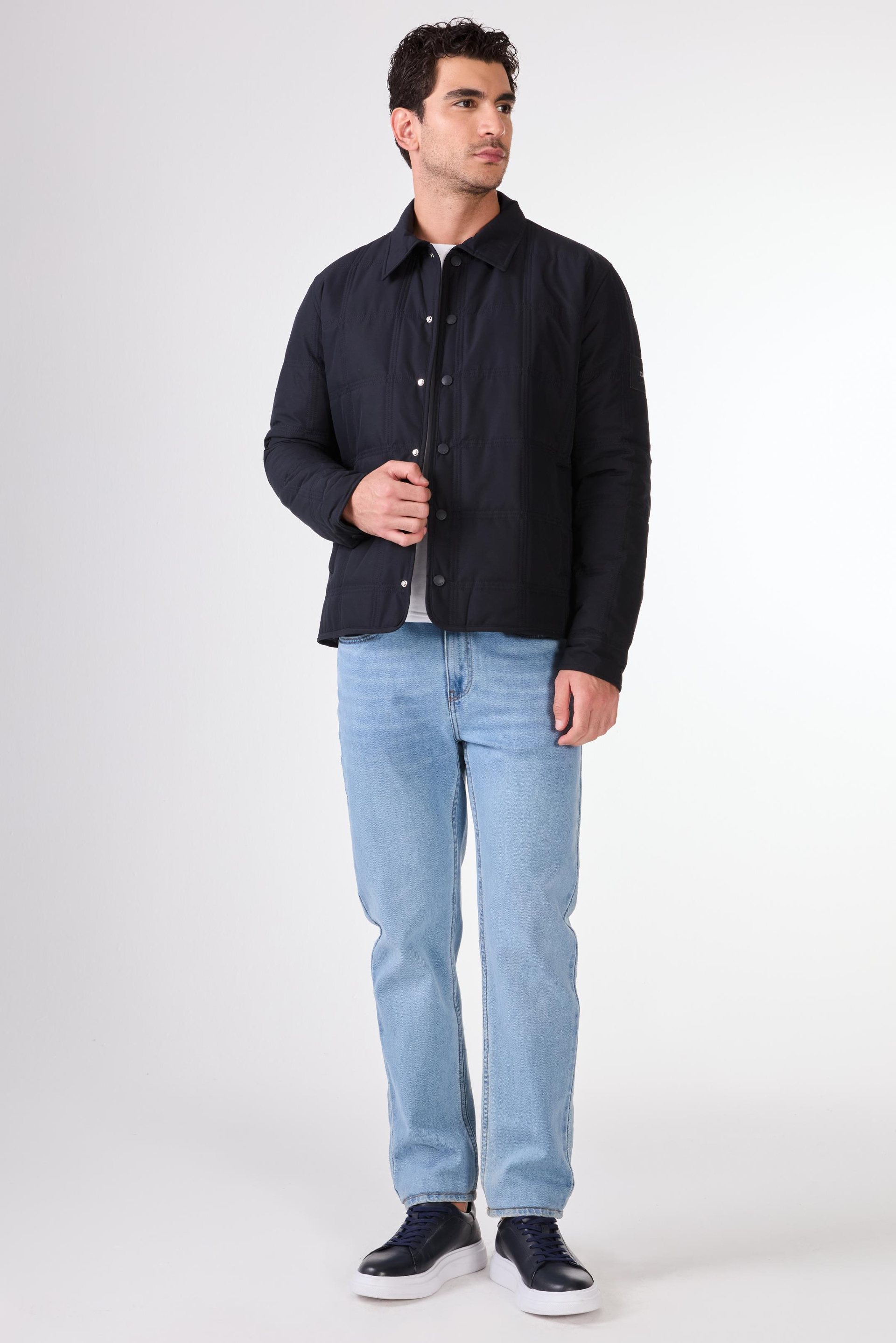 Lacivert   Kapitone Erkek Mont - Slim Fit