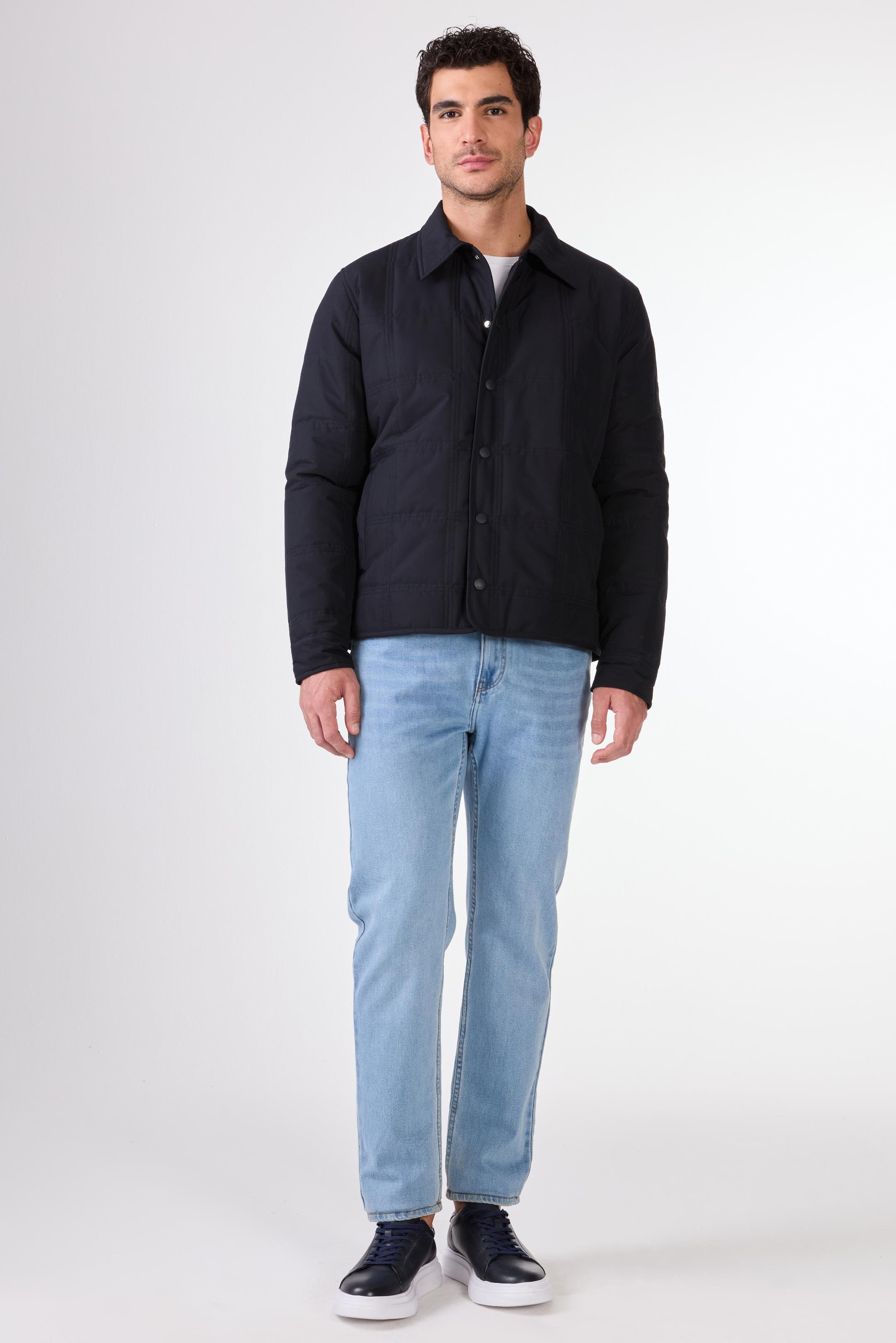 Lacivert   Kapitone Erkek Mont - Slim Fit