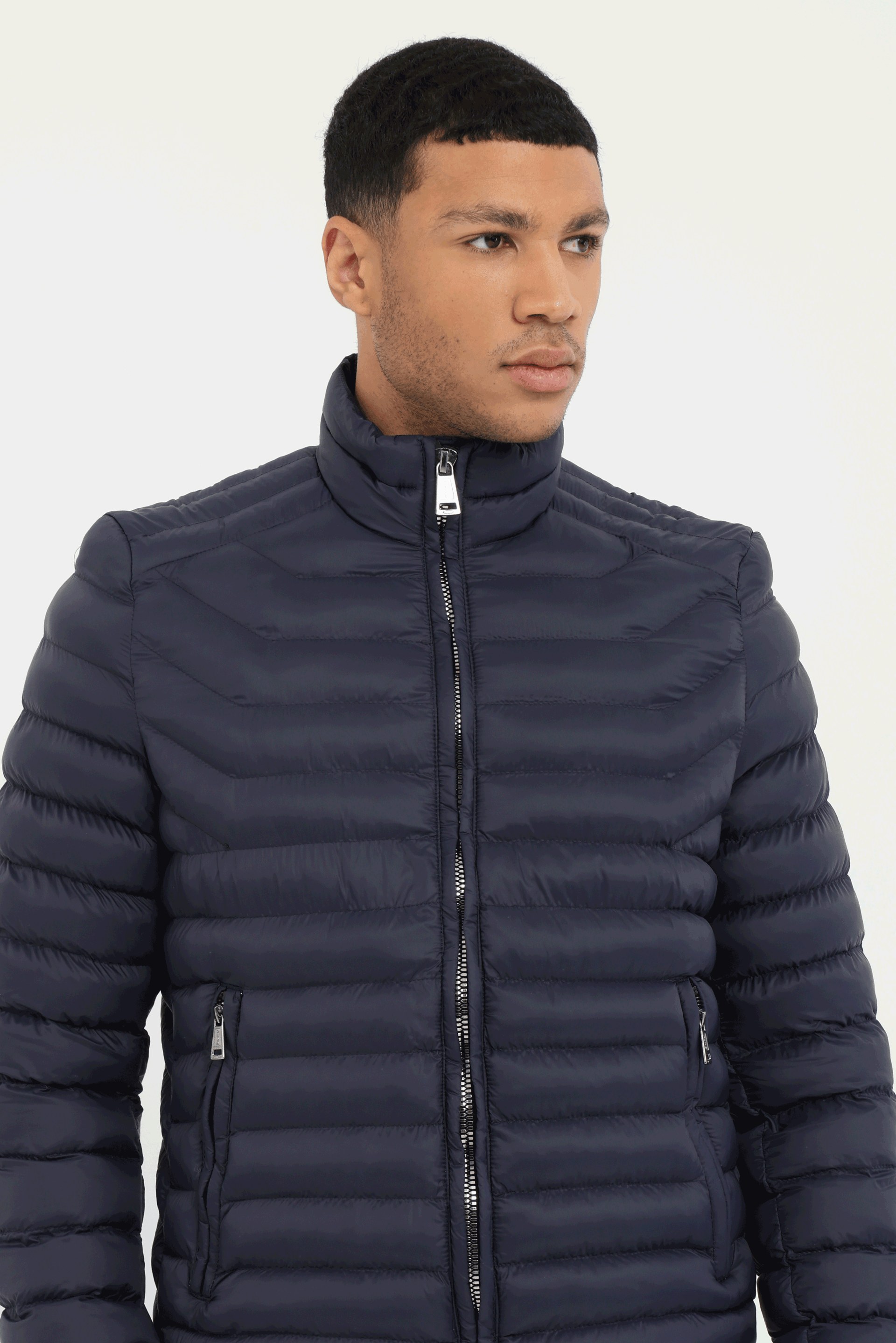 Lacivert   Kapitone Erkek Mont - Slim Fit