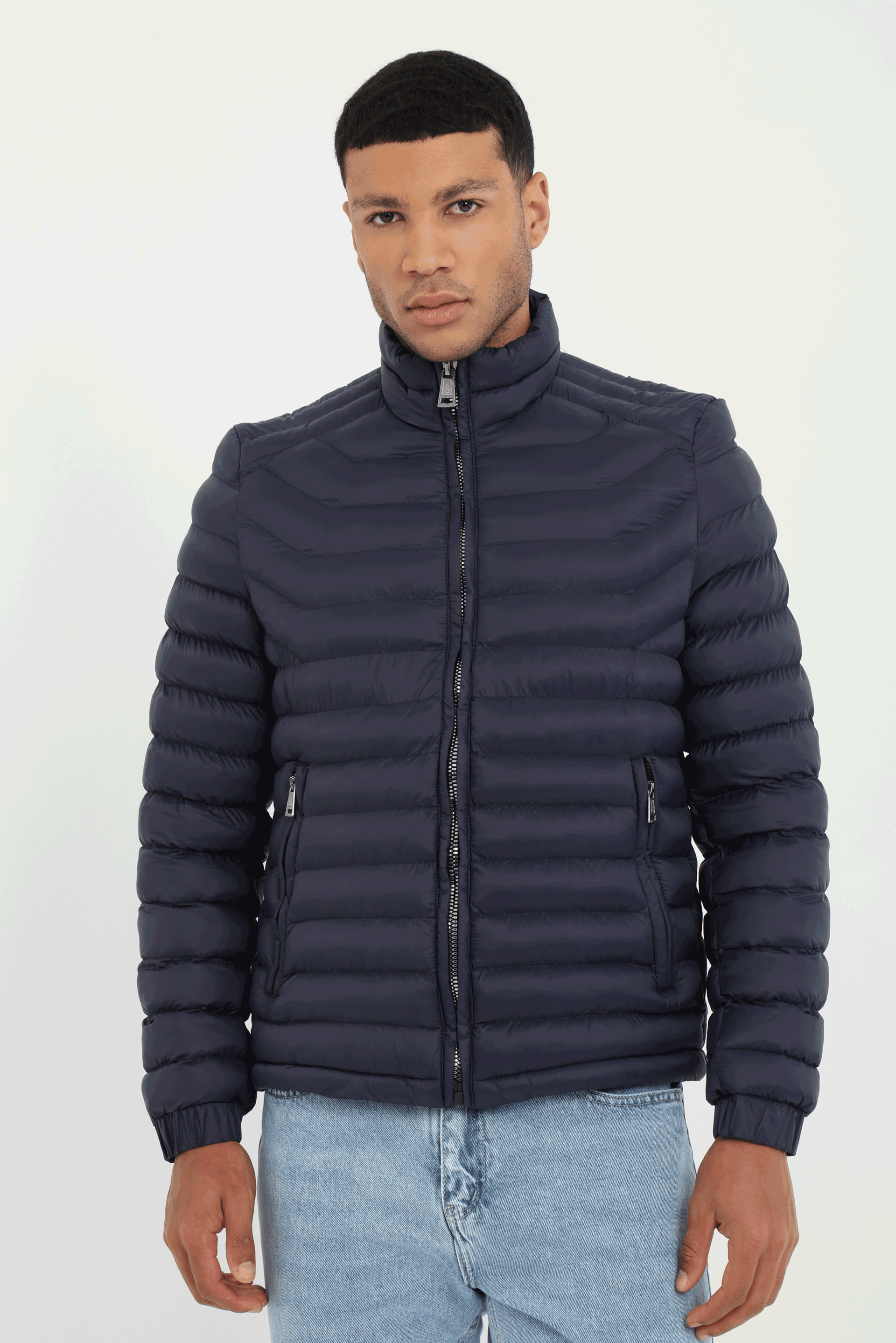 Lacivert   Kapitone Erkek Mont - Slim Fit