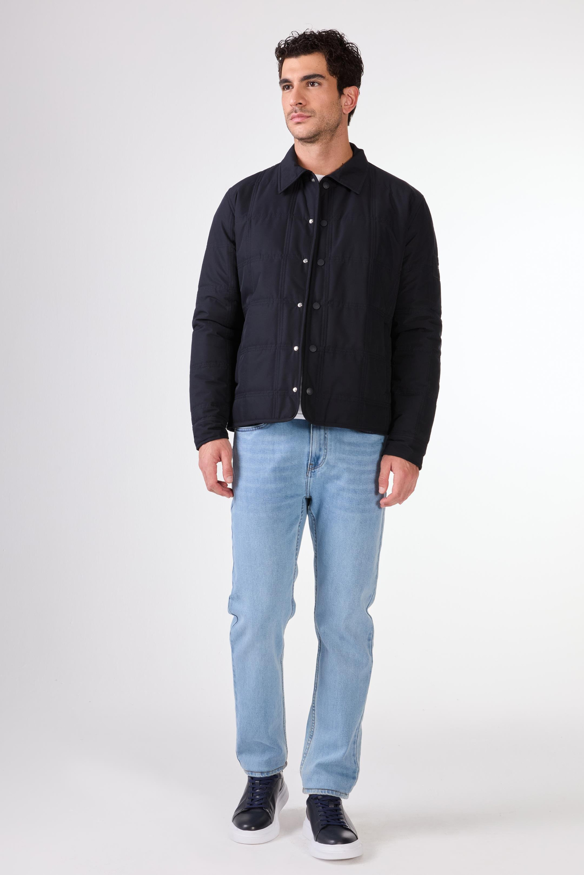 Lacivert   Kapitone Erkek Mont - Slim Fit