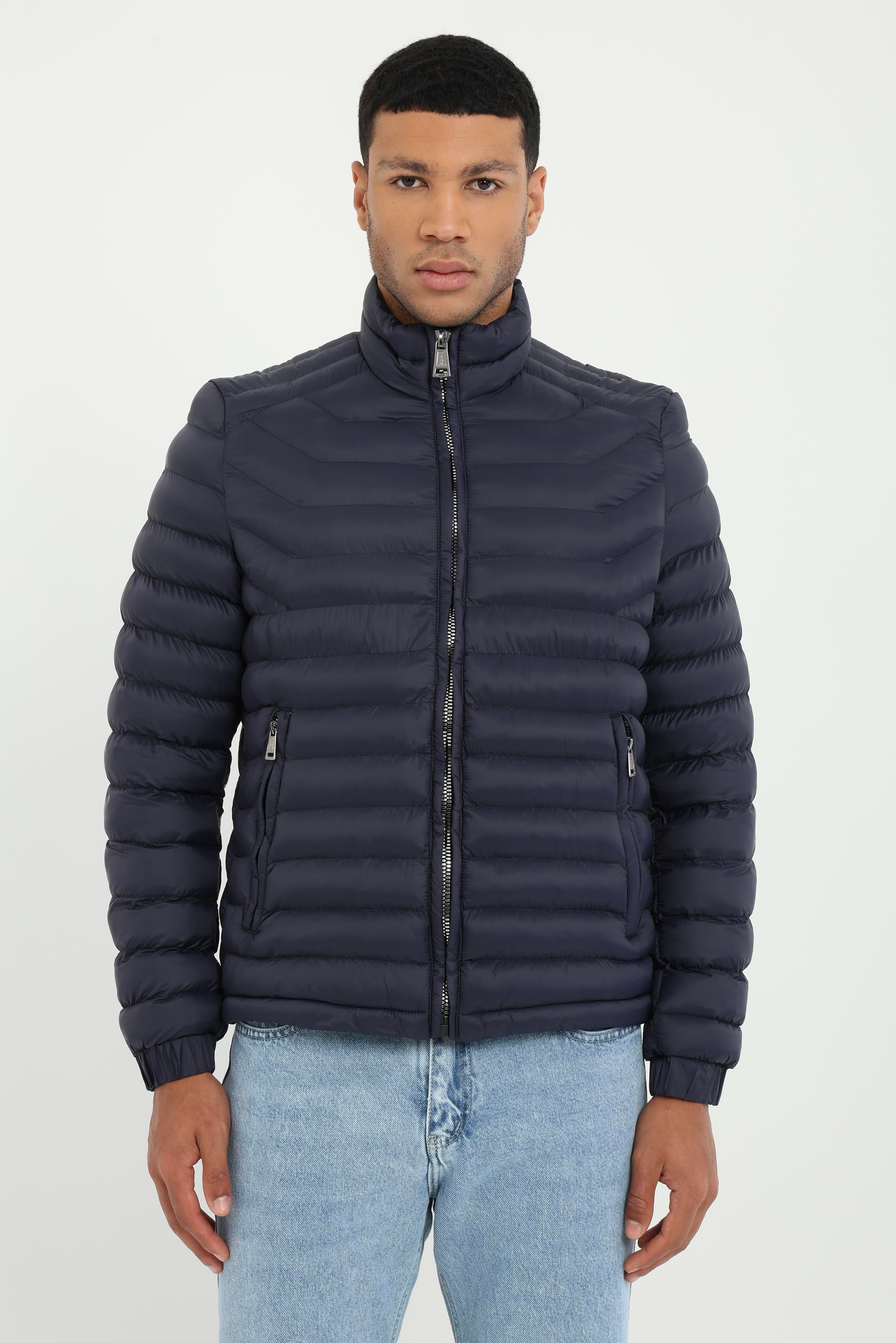 Lacivert   Kapitone Erkek Mont - Slim Fit