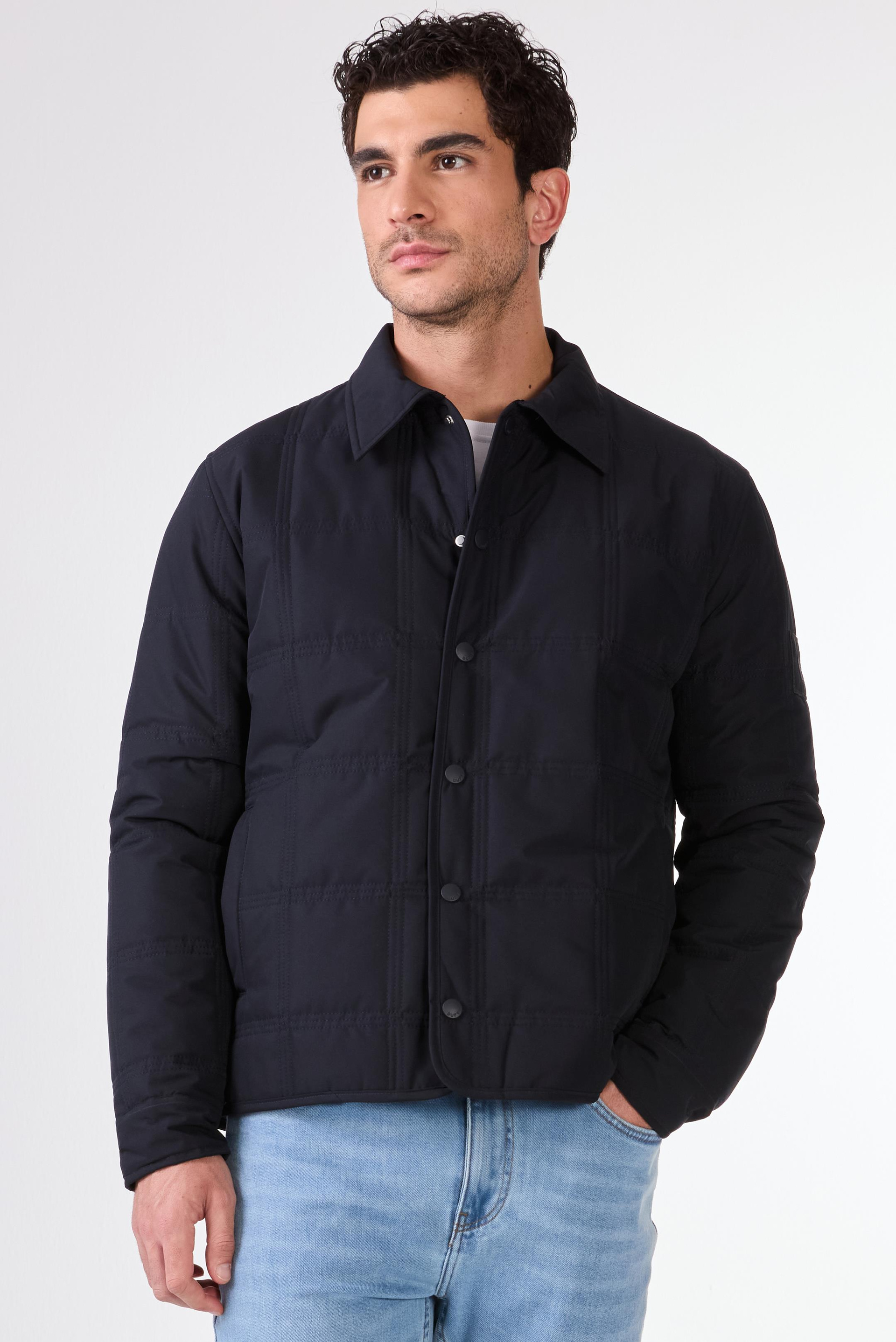 Lacivert   Kapitone Erkek Mont - Slim Fit