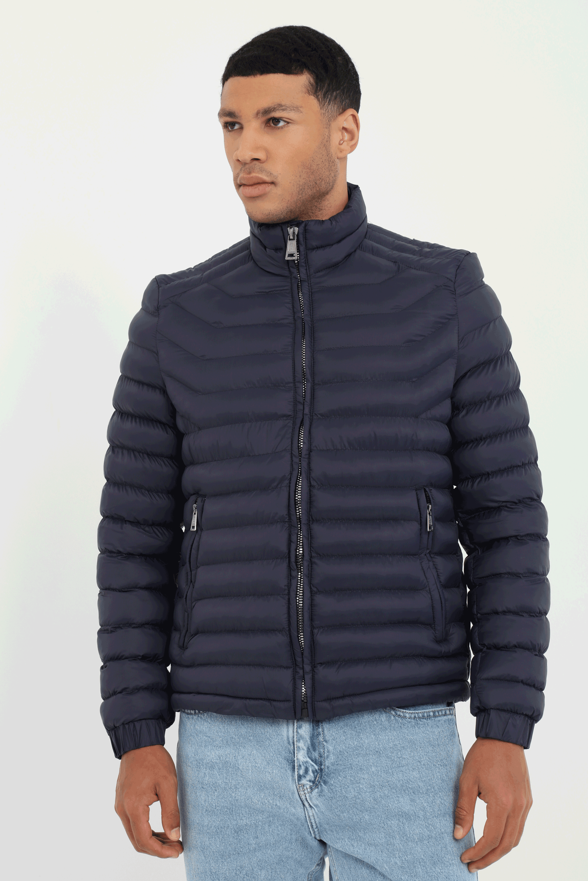 Lacivert   Kapitone Erkek Mont - Slim Fit