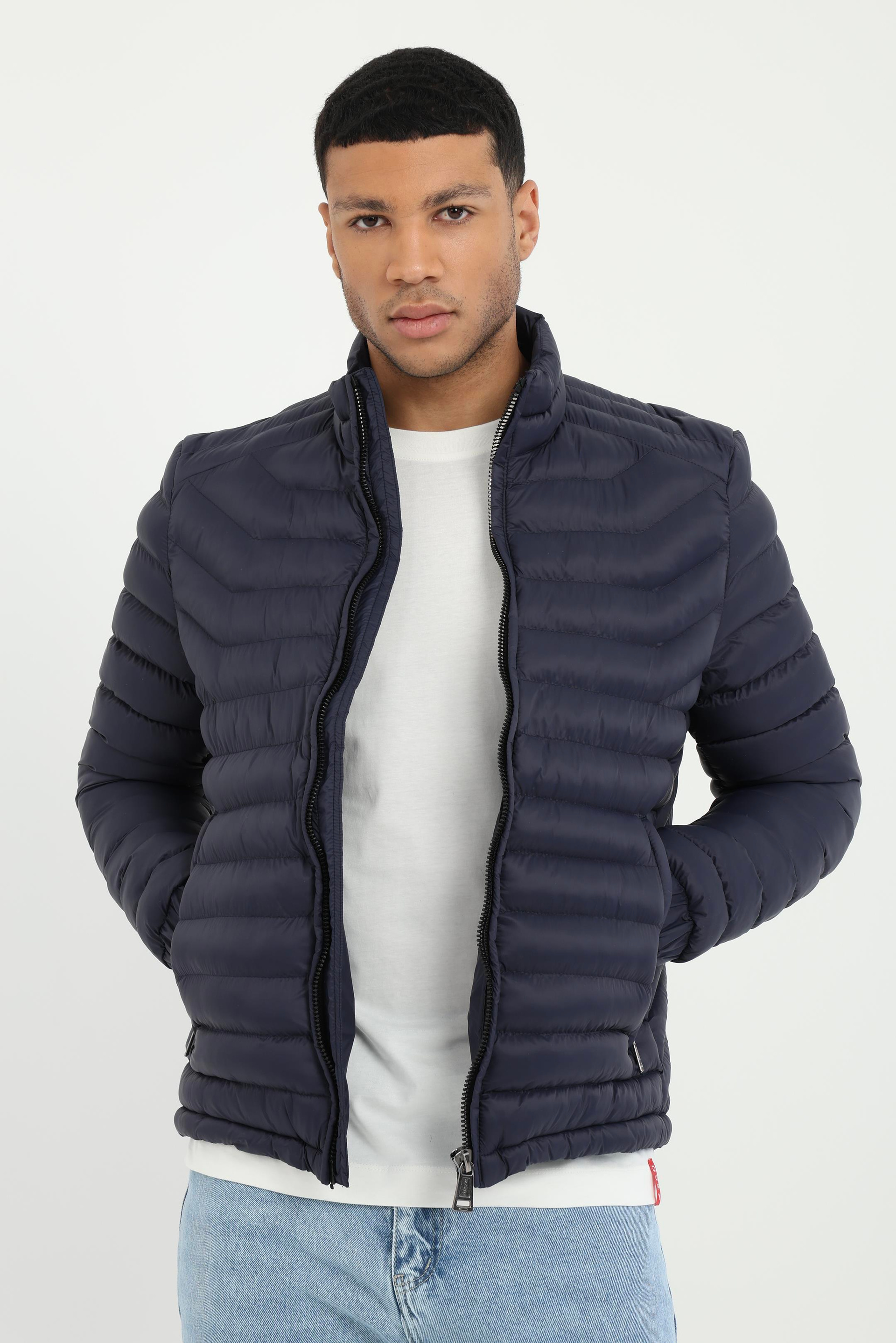 Lacivert   Kapitone Erkek Mont - Slim Fit