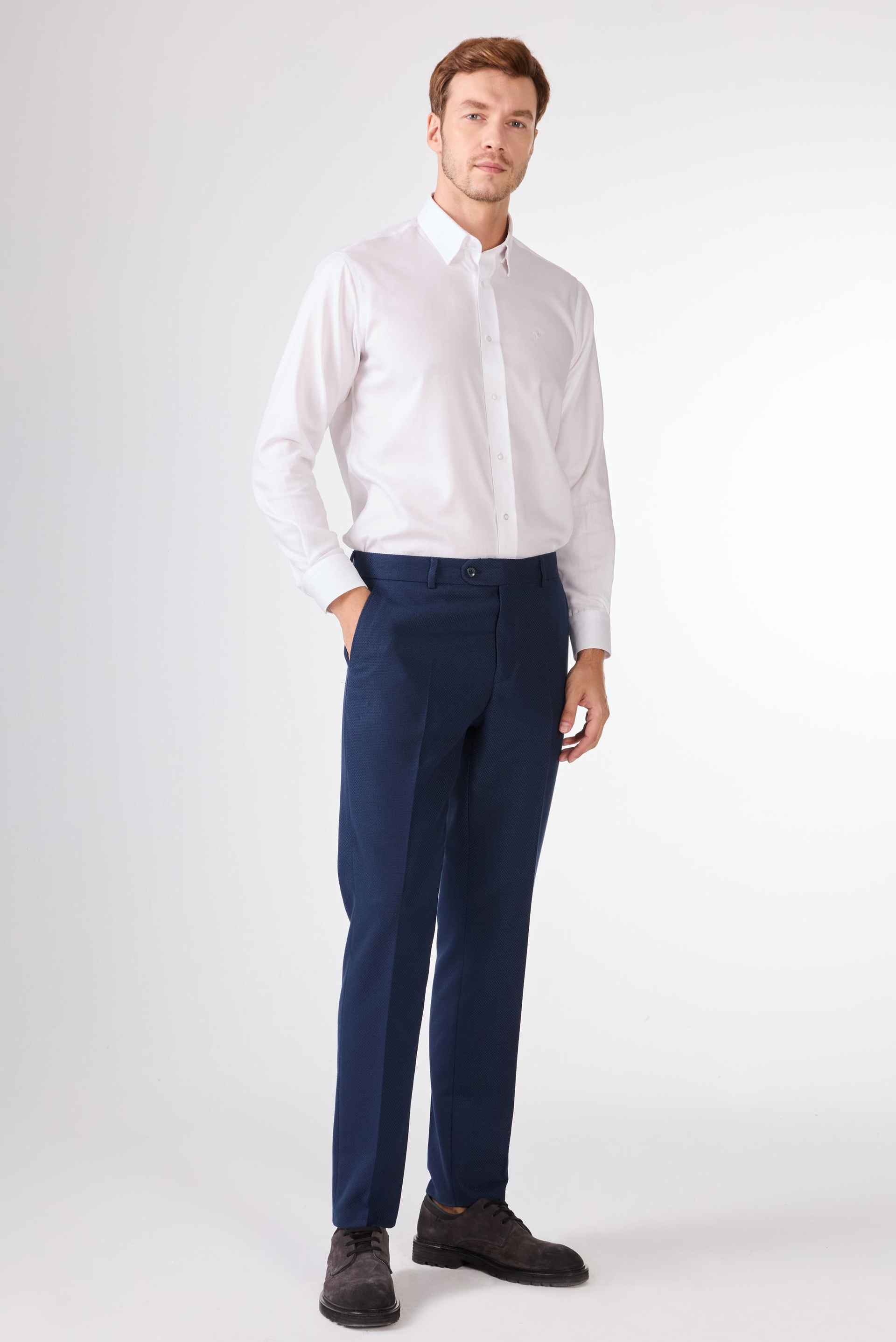 LACİVERT ÖRGÜ ÖRGÜ DESEN TAKIM ELBİSE - SLIM FIT