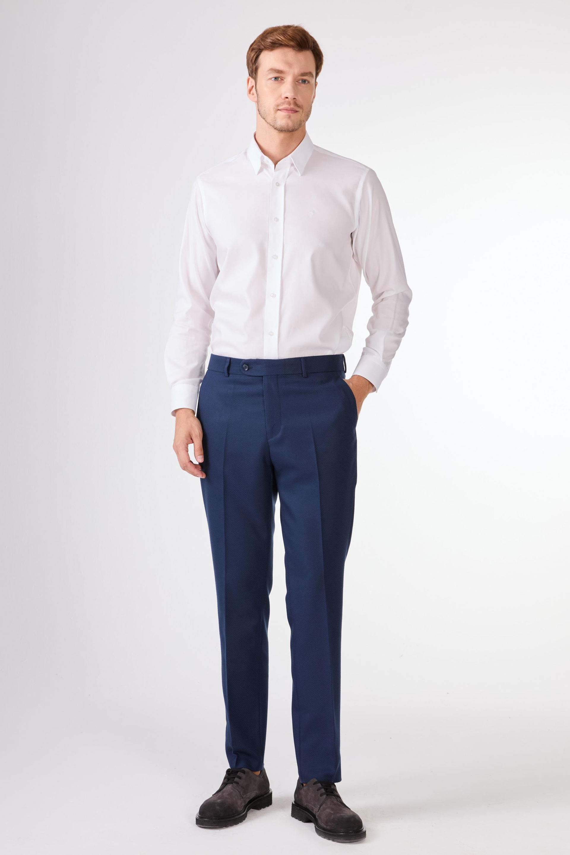LACİVERT ÖRGÜ ÖRGÜ DESEN TAKIM ELBİSE - SLIM FIT