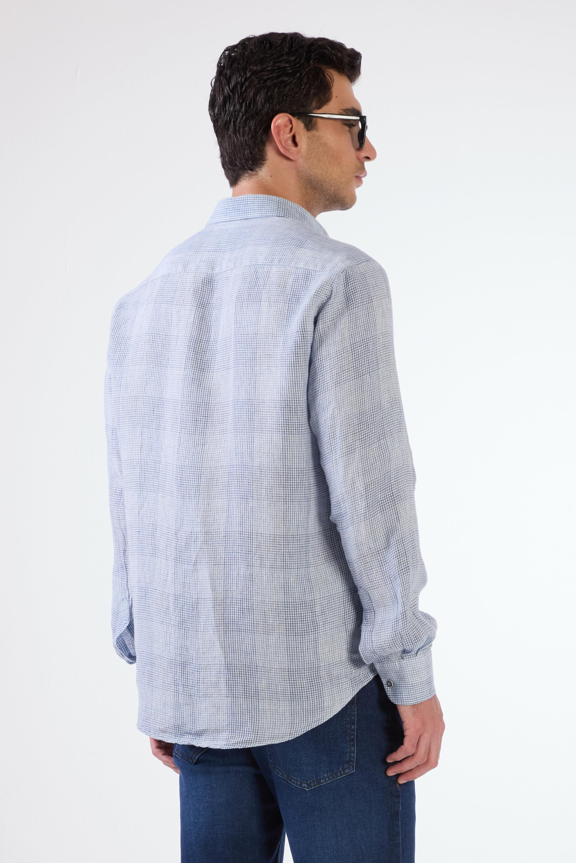 Mavi Erkek Regular Fit Kareli Düğmeli Yaka Uzun Kol Keten Gömlek - 104905