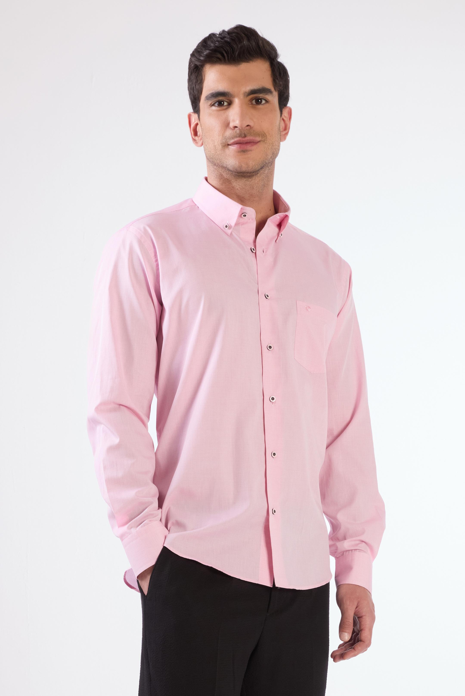 Pembe Erkek Regular Fit Kareli Brent Yaka Uzun Kol Gömlek - 102579