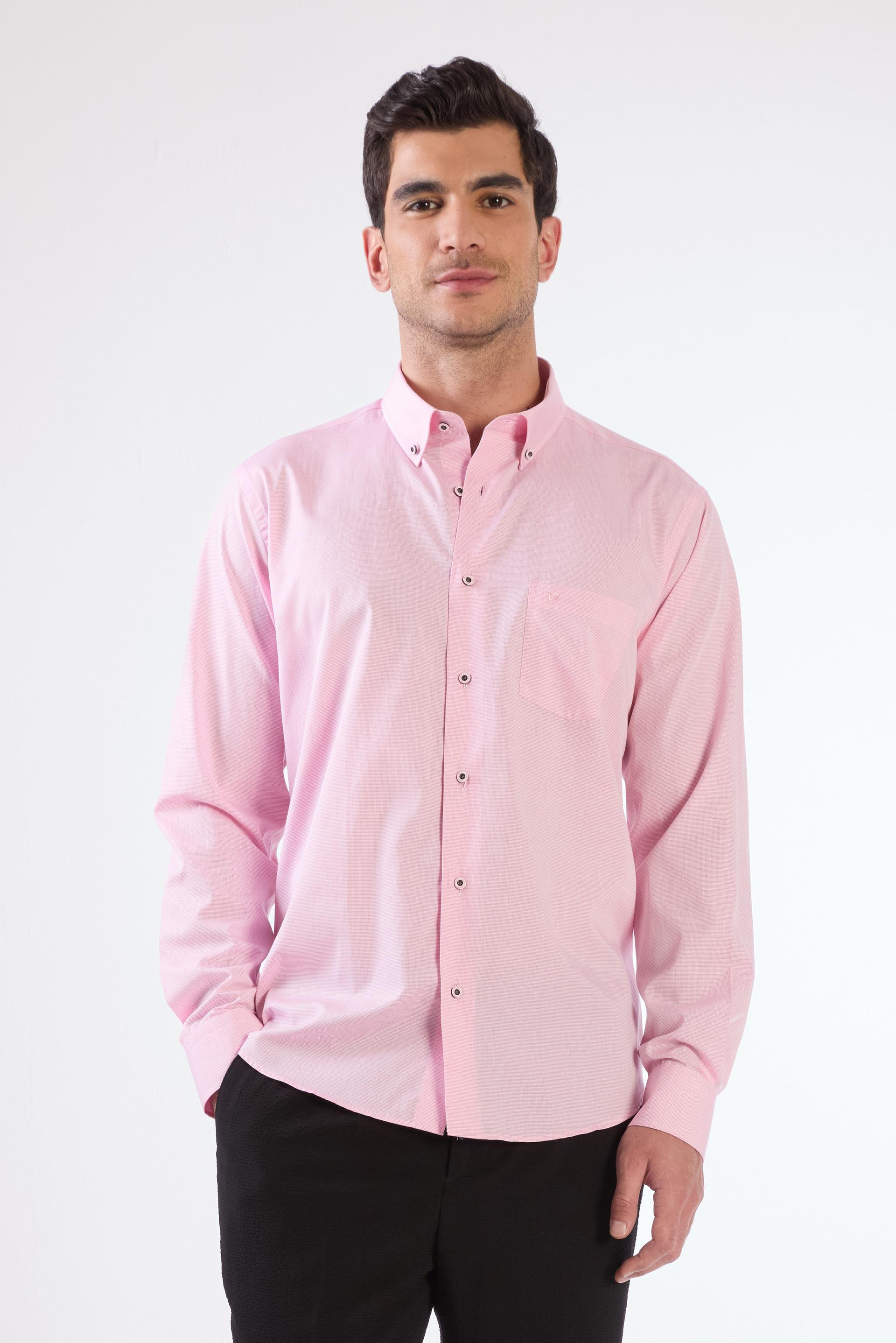 Pembe Erkek Regular Fit Kareli Brent Yaka Uzun Kol Gömlek - 102579