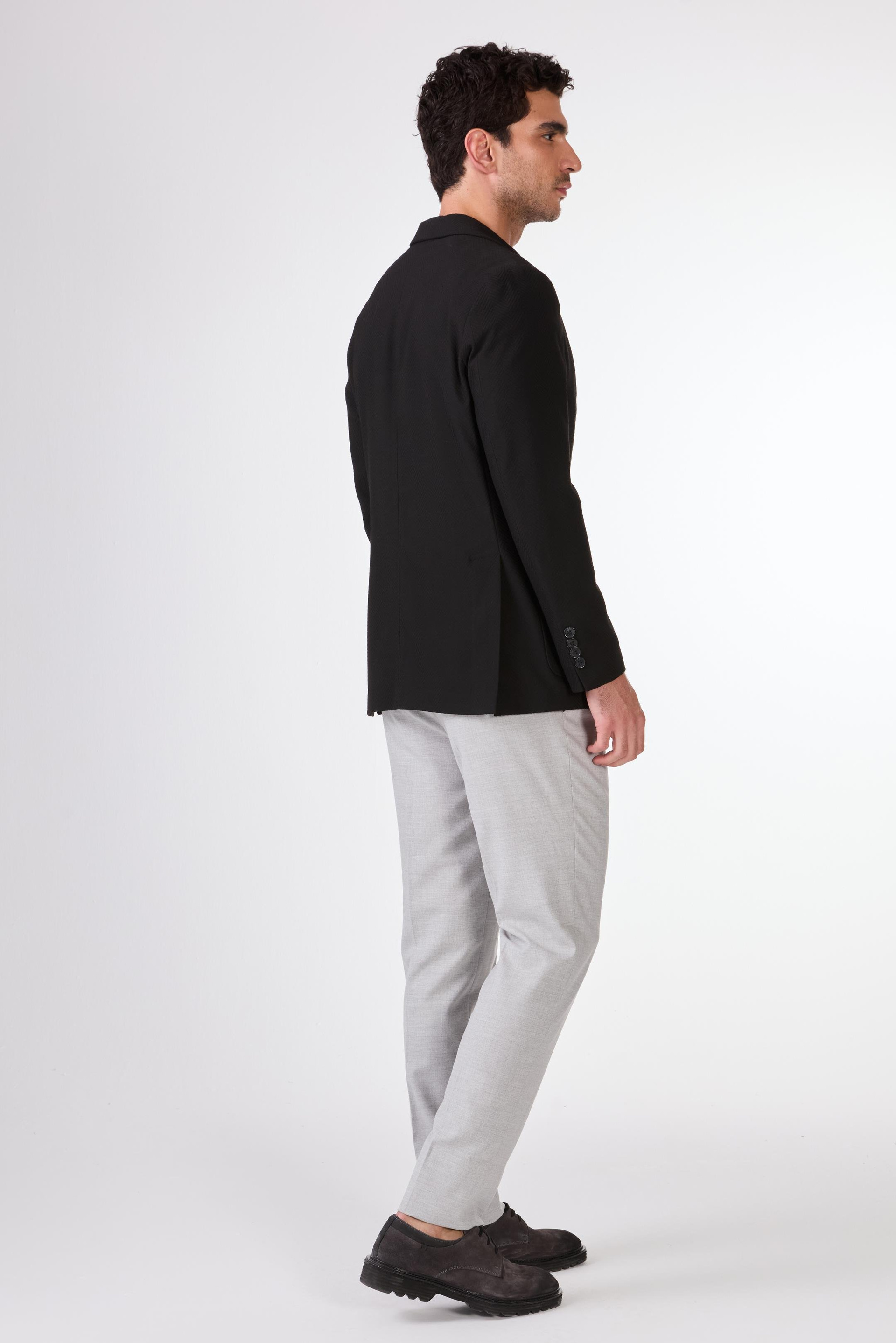 Siyah   Balıksırtı Erkek Ceket - Slim Fit