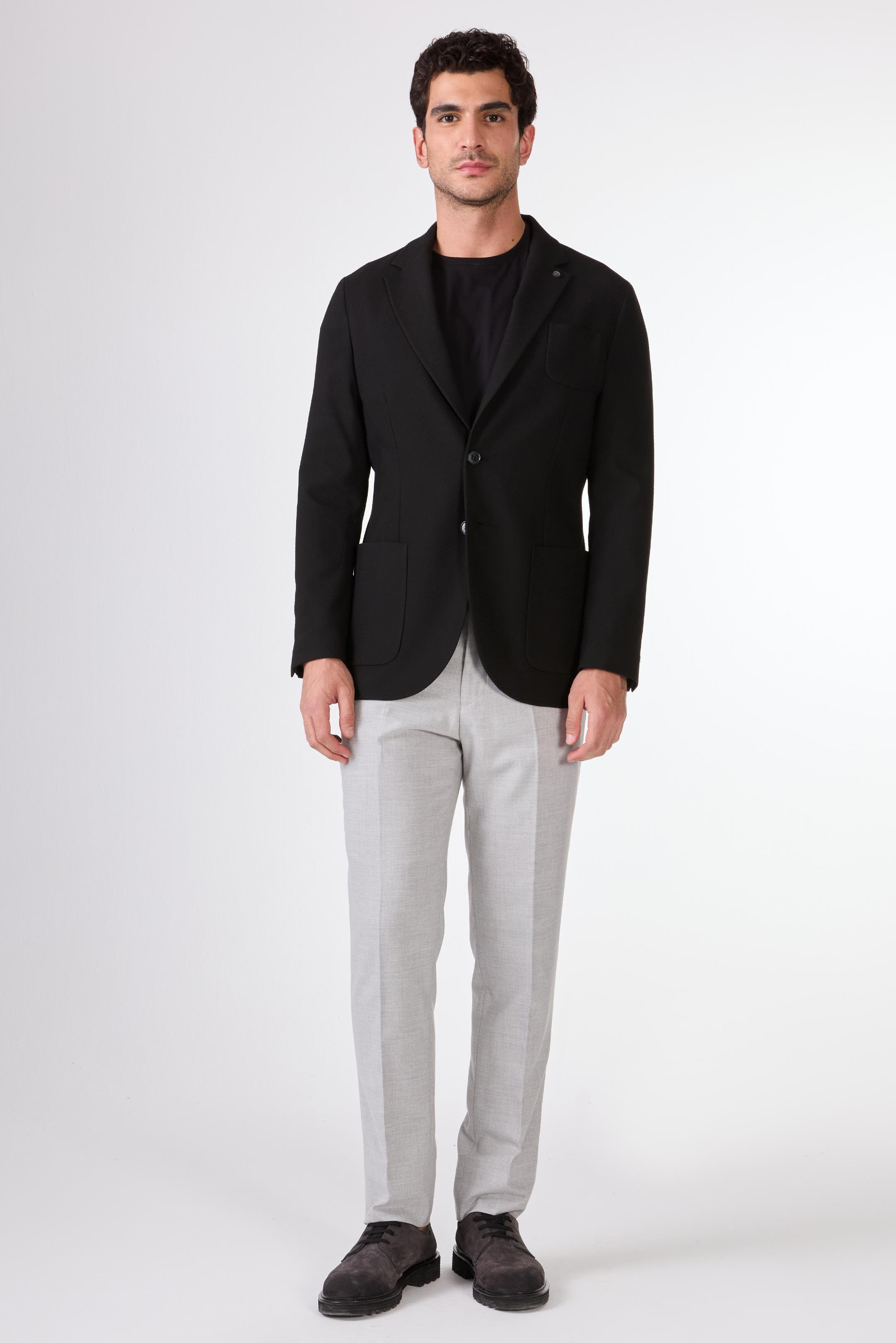 Siyah   Balıksırtı Erkek Ceket - Slim Fit