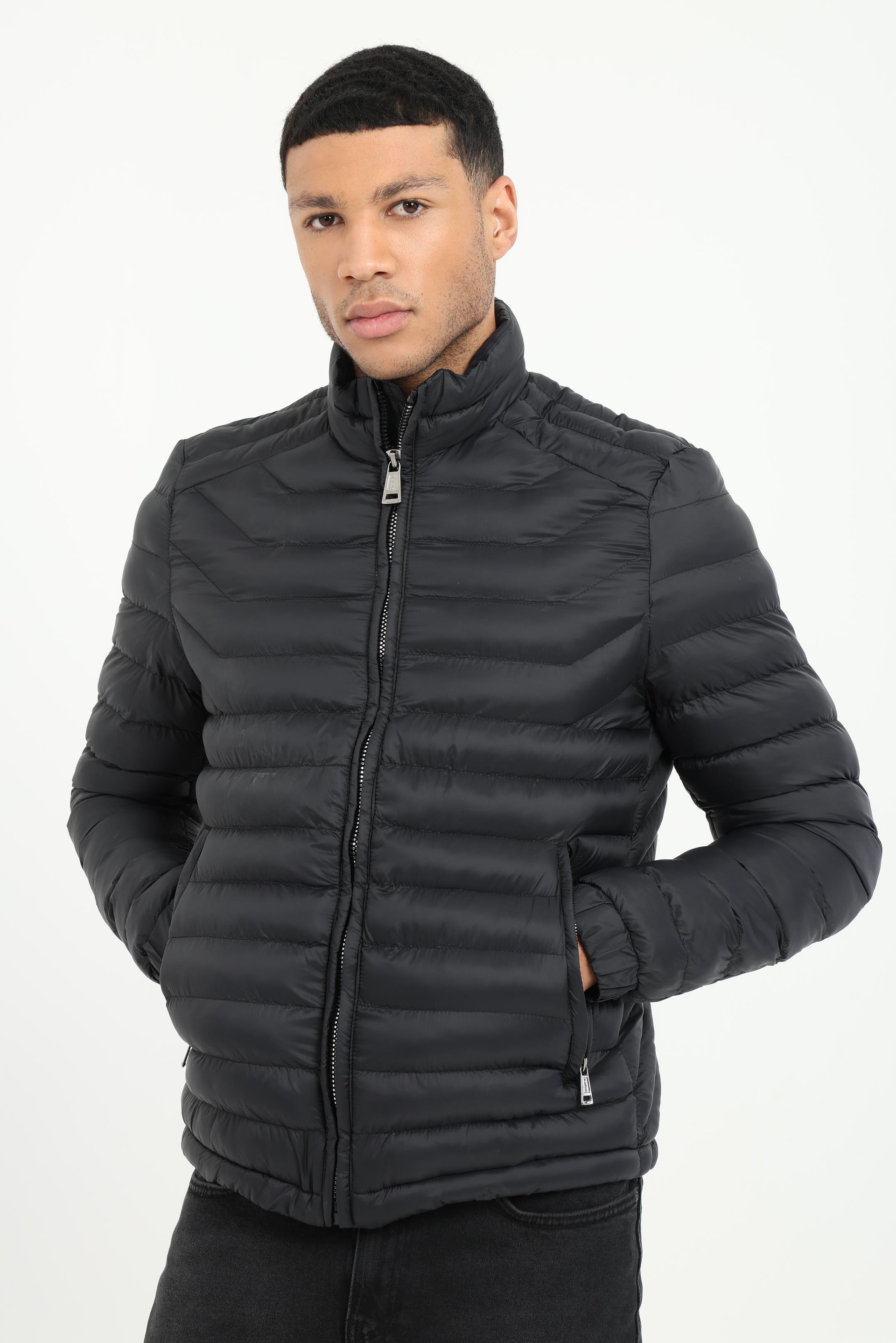 Siyah   Kapitone Erkek Mont - Slim Fit