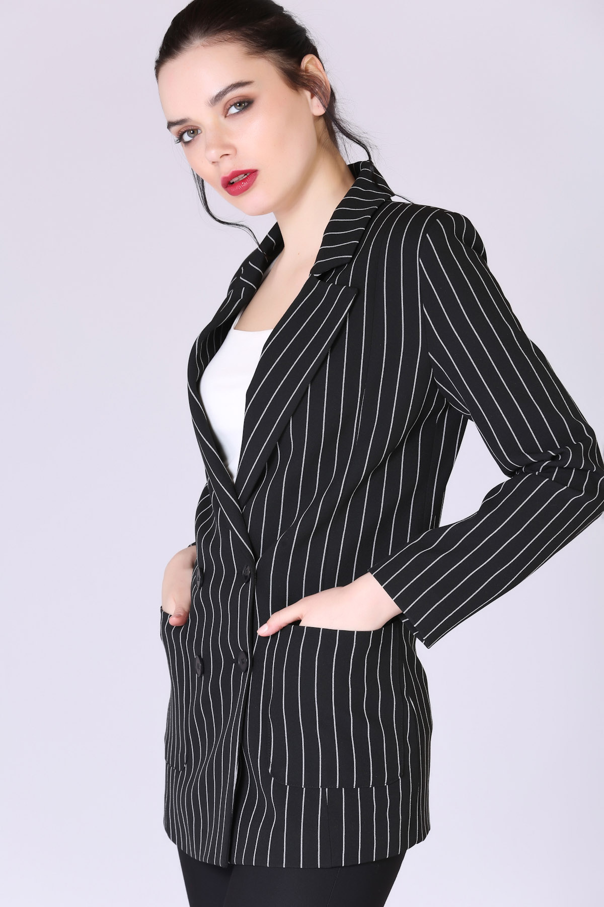 133-50524 ÇİZGİLİ BLAZER CEKET