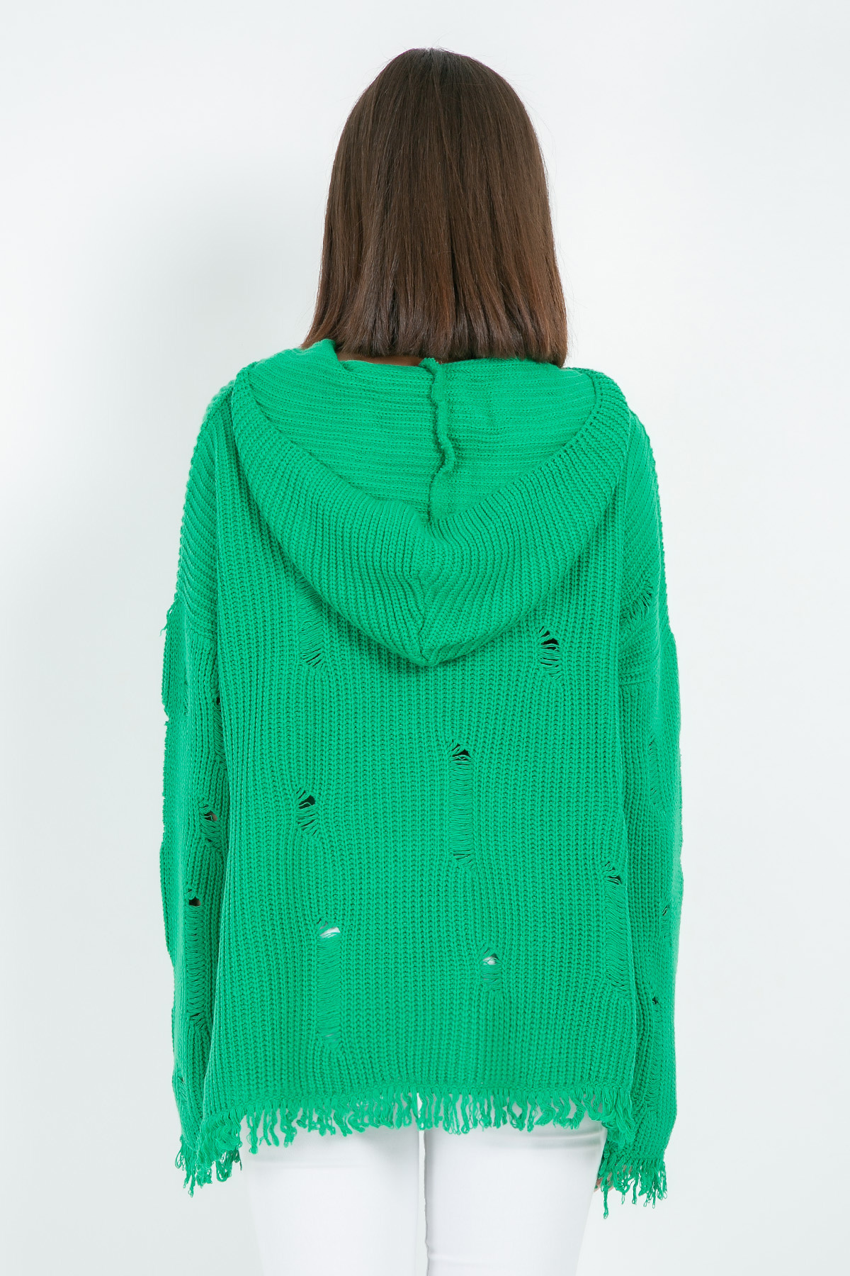 Ripped Hooded Sweater - GREEN