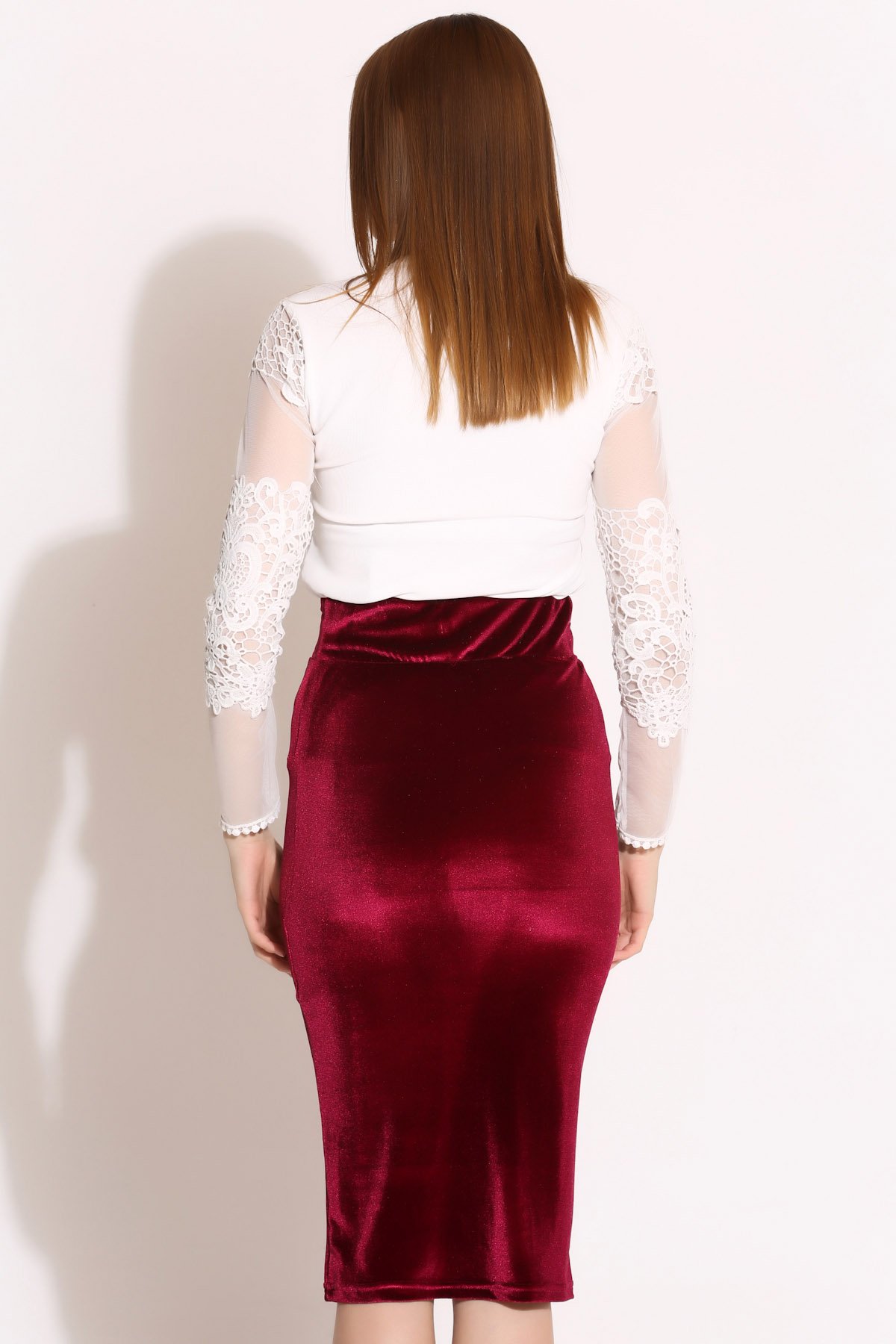 203-4510 YÜKSEK BEL KADİFE ETEK