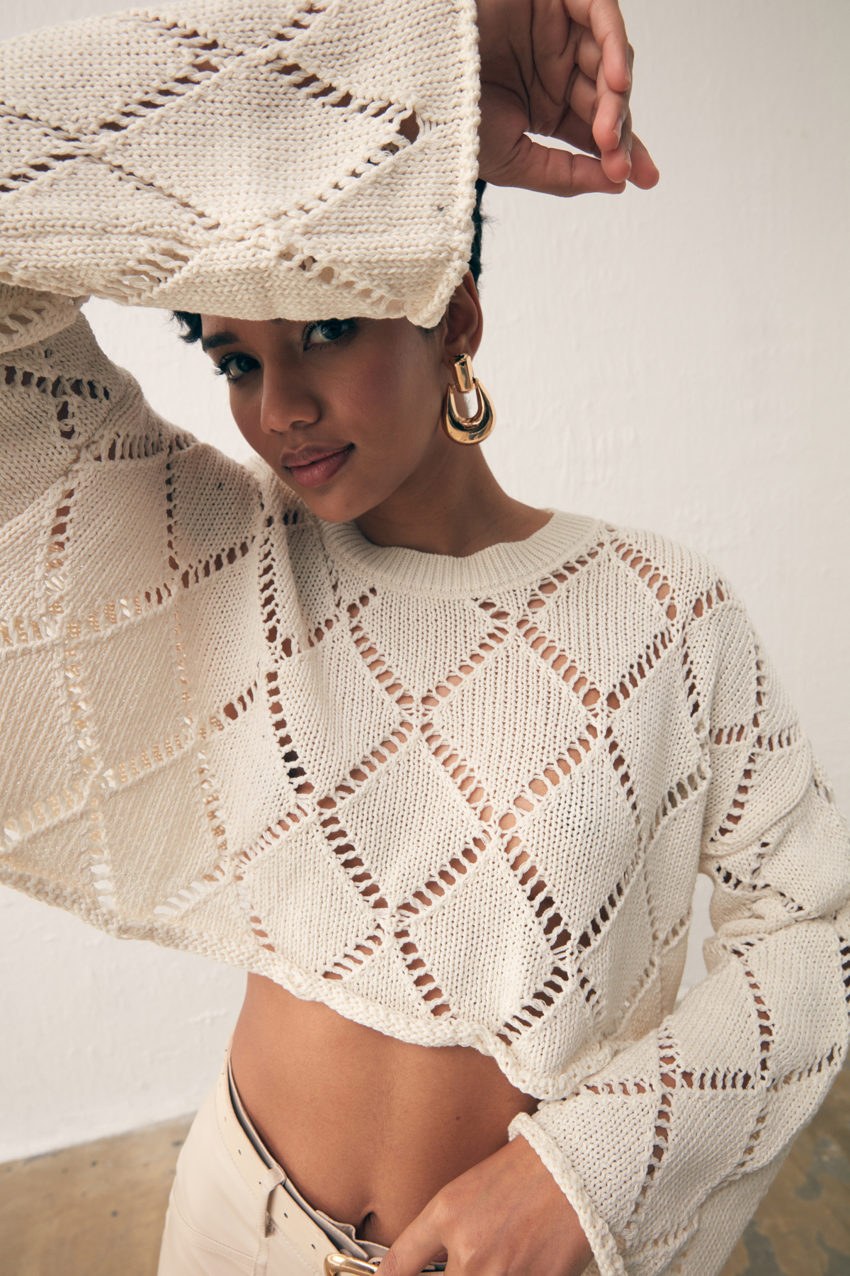 Ajurlu Crop Triko - EKRU