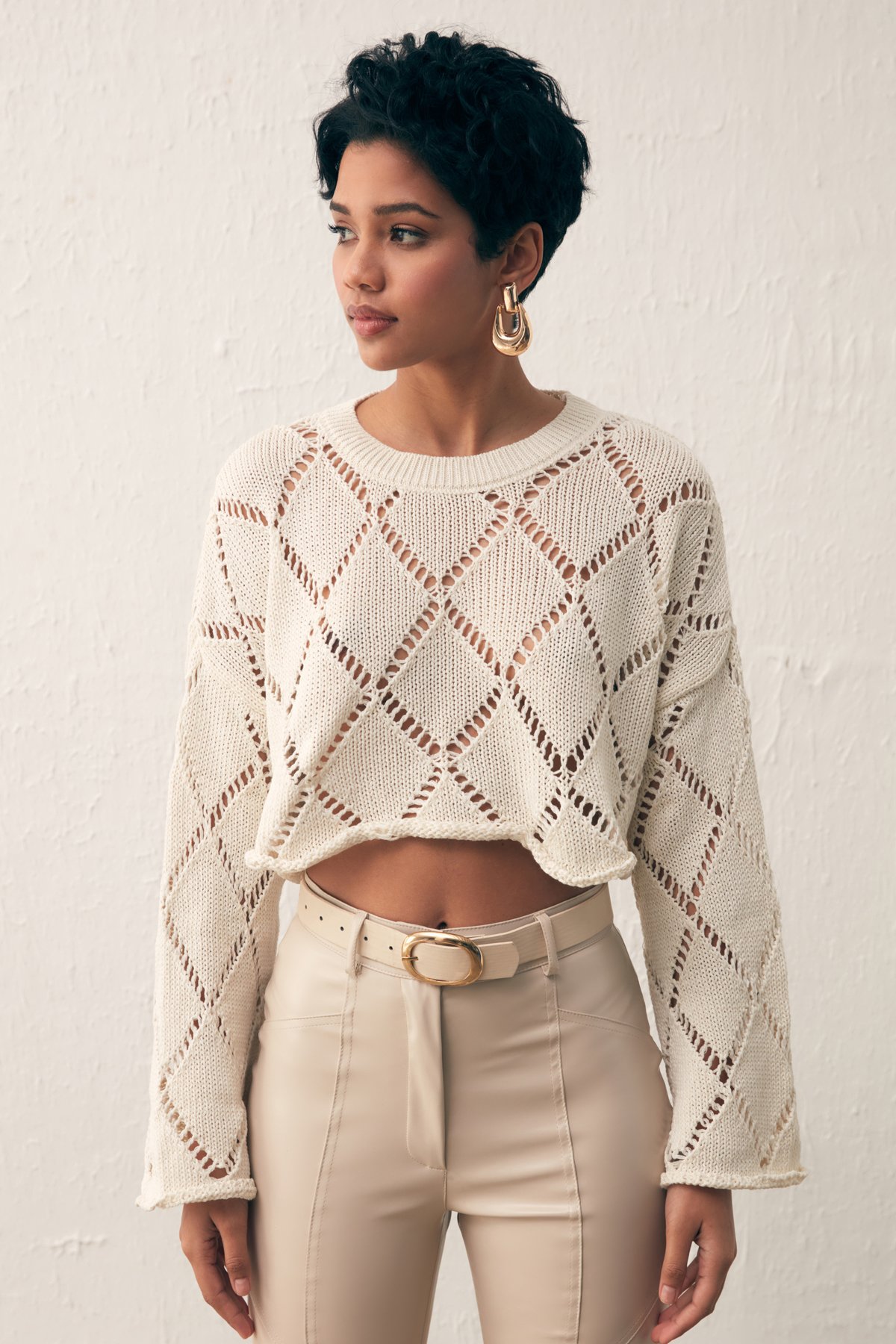 Ajurlu Crop Triko - EKRU