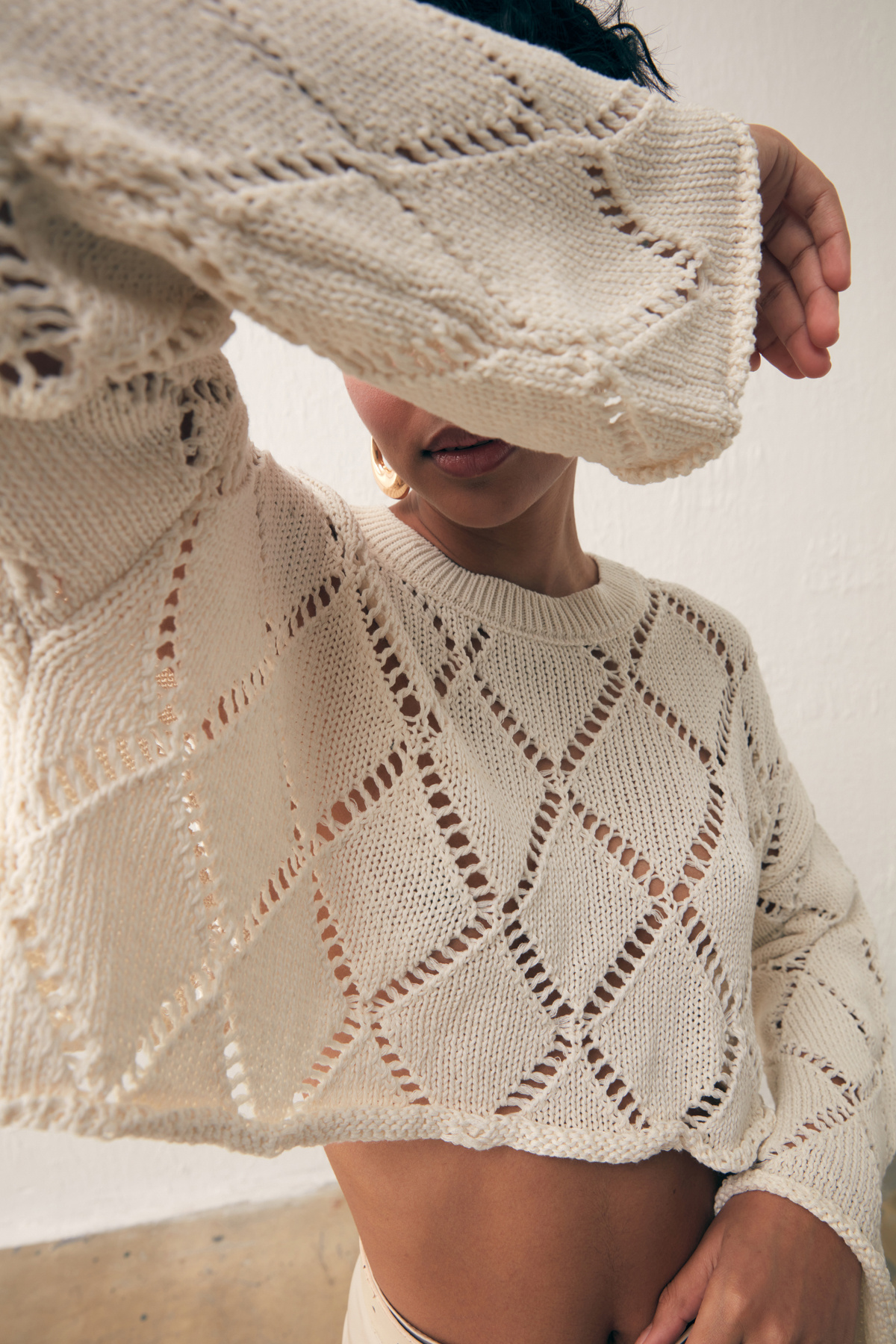 Ajurlu Crop Triko - EKRU