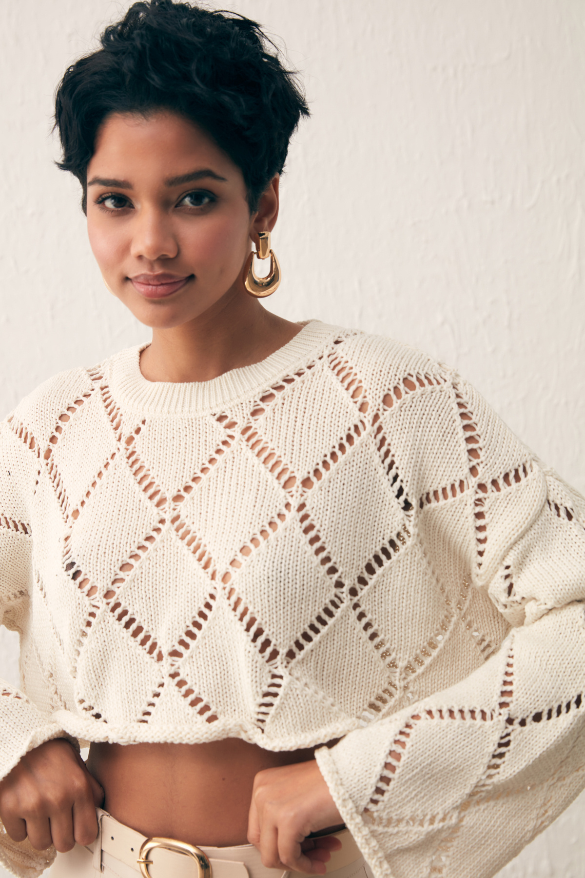 Ajurlu Crop Triko - EKRU