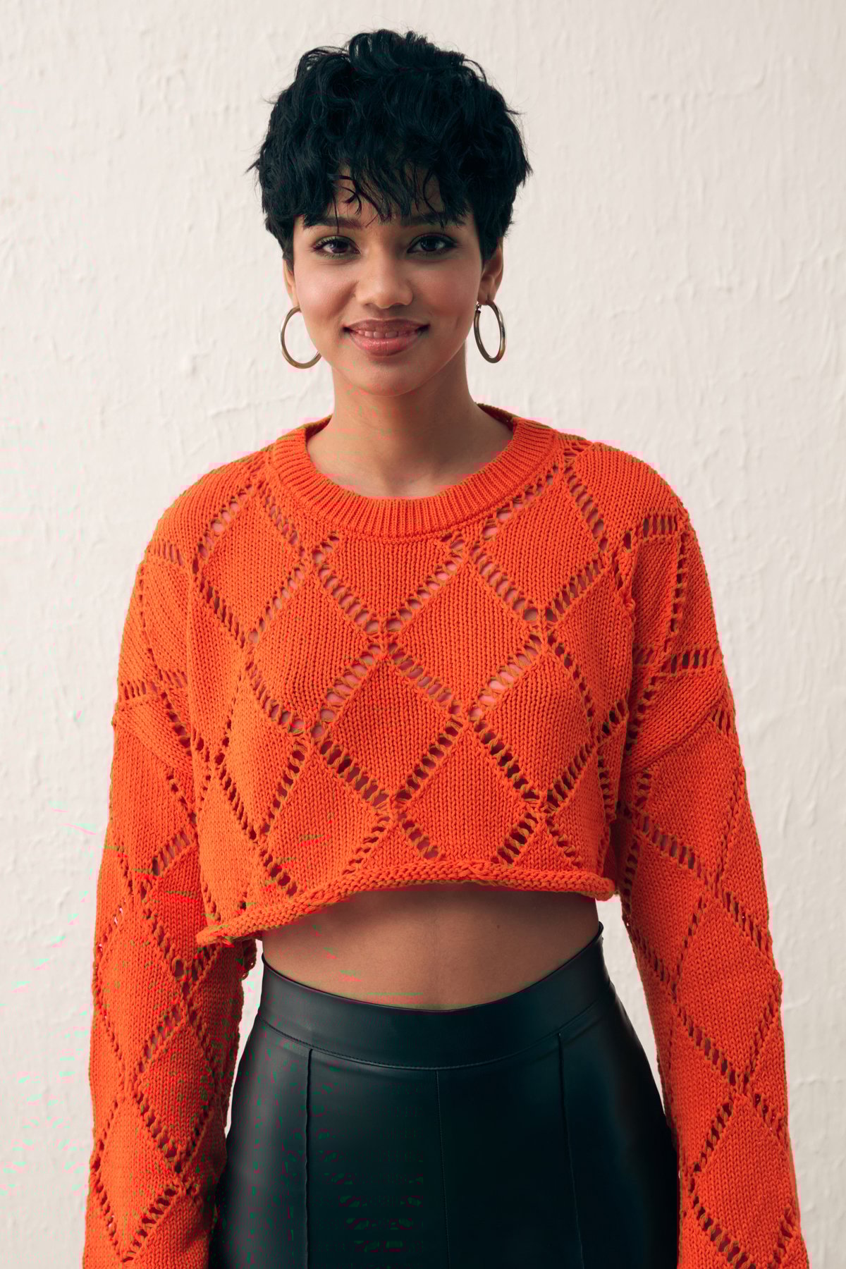 Ajurlu Crop Triko - ORANJ