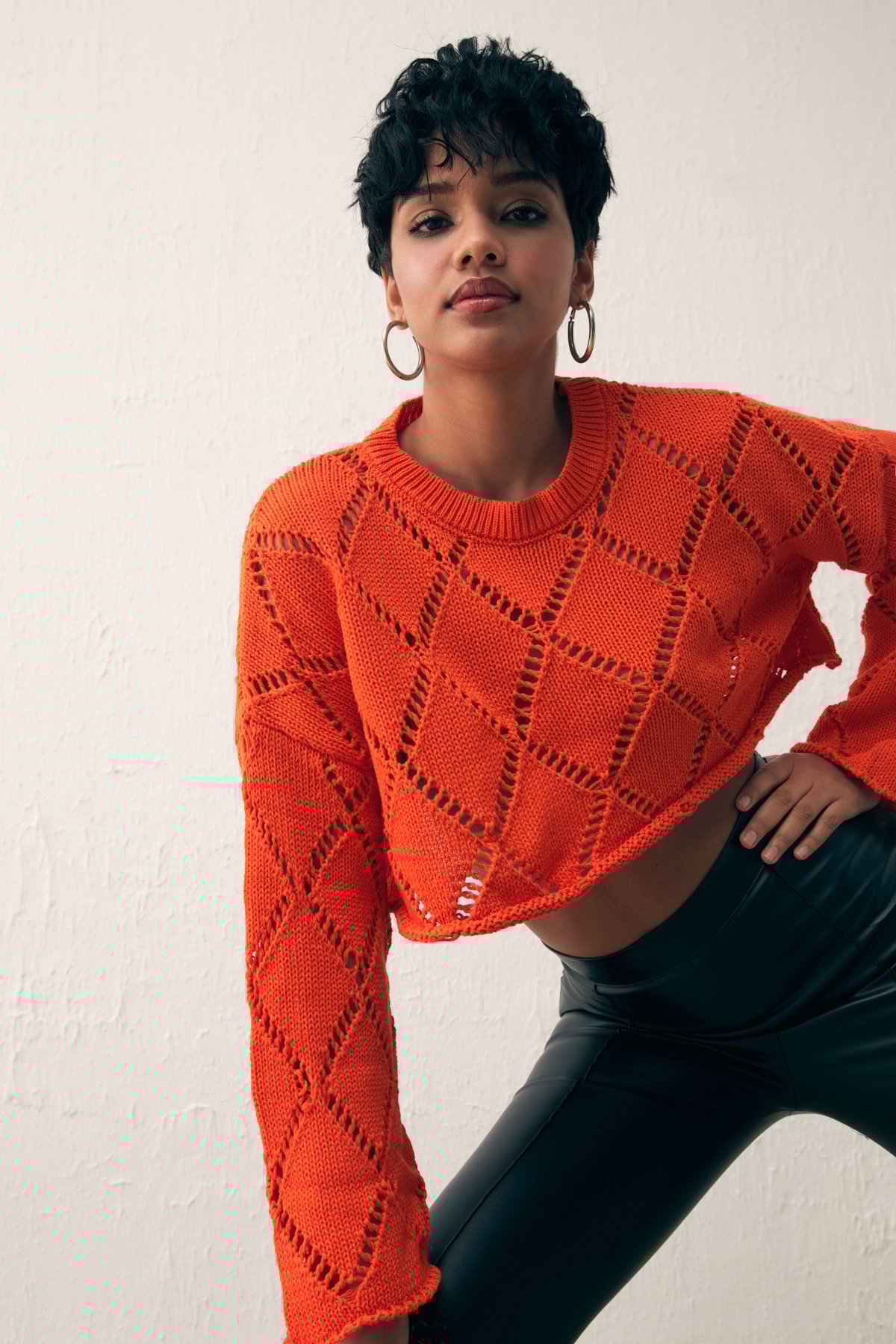 Ajurlu Crop Triko - ORANJ