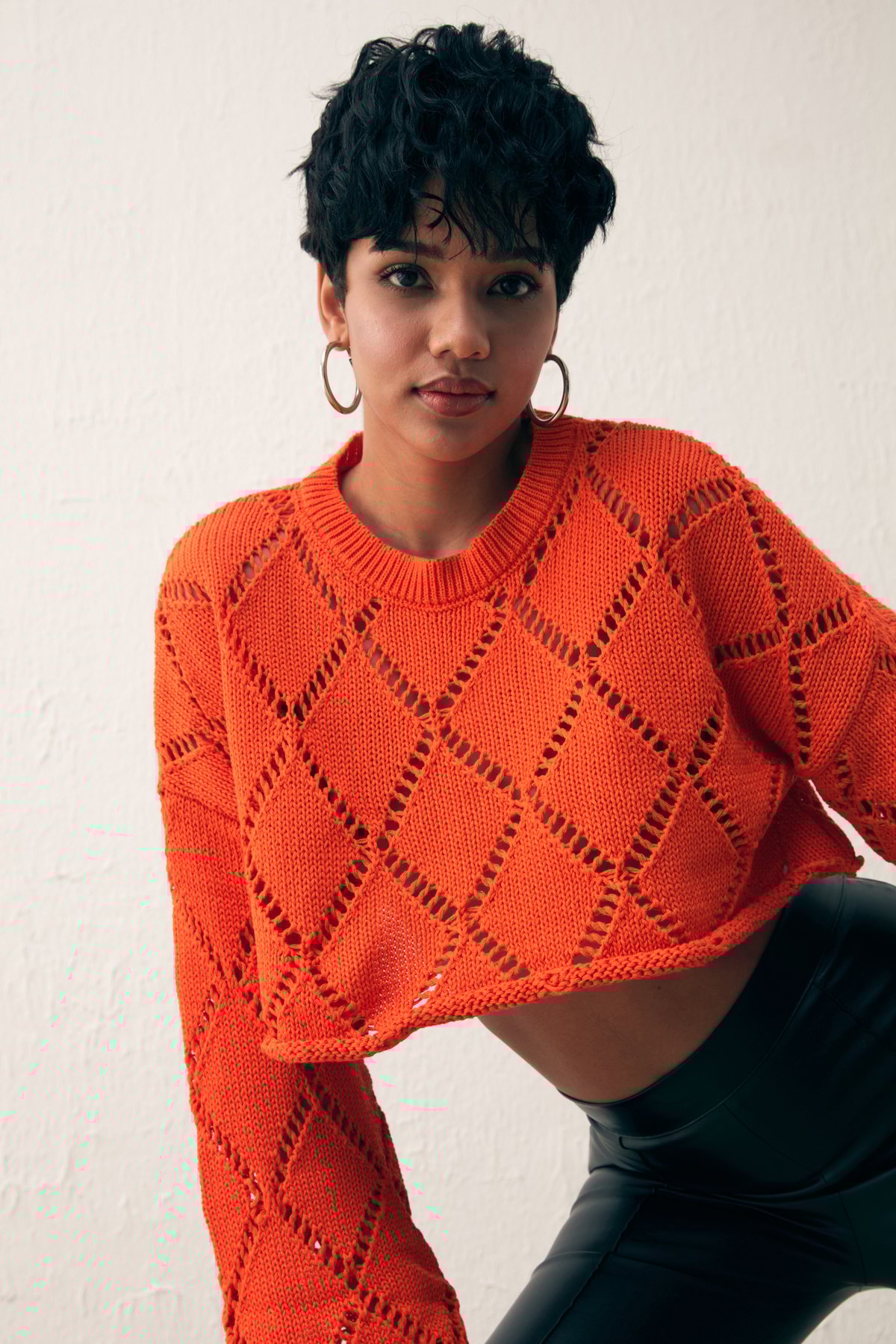 Ajurlu Crop Triko - ORANJ