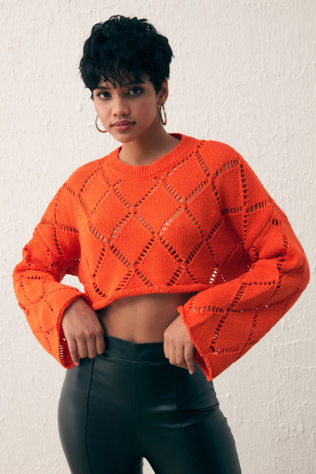 Ajurlu Crop Triko - ORANJ