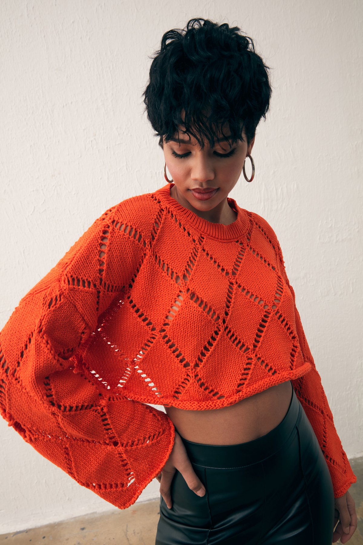 Ajurlu Crop Triko - ORANJ