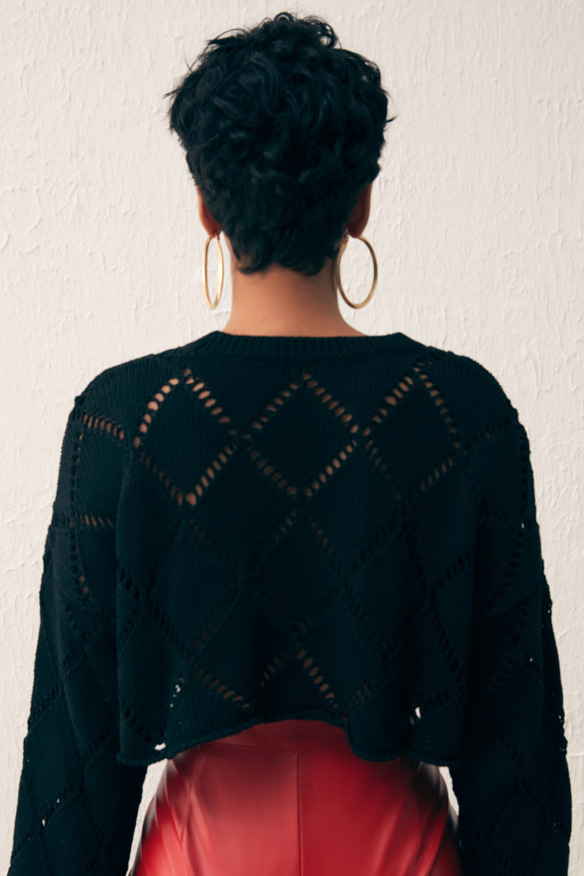 Ajurlu Crop Triko - SİYAH