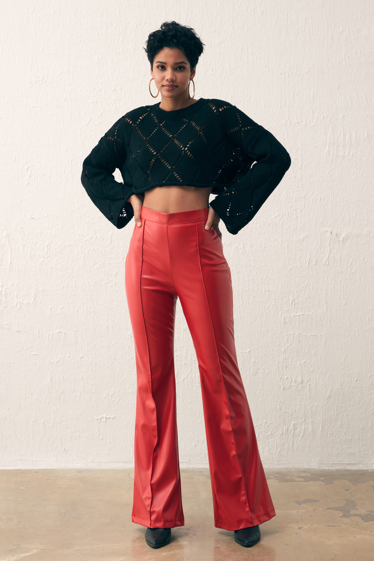 Ajurlu Crop Triko - SİYAH