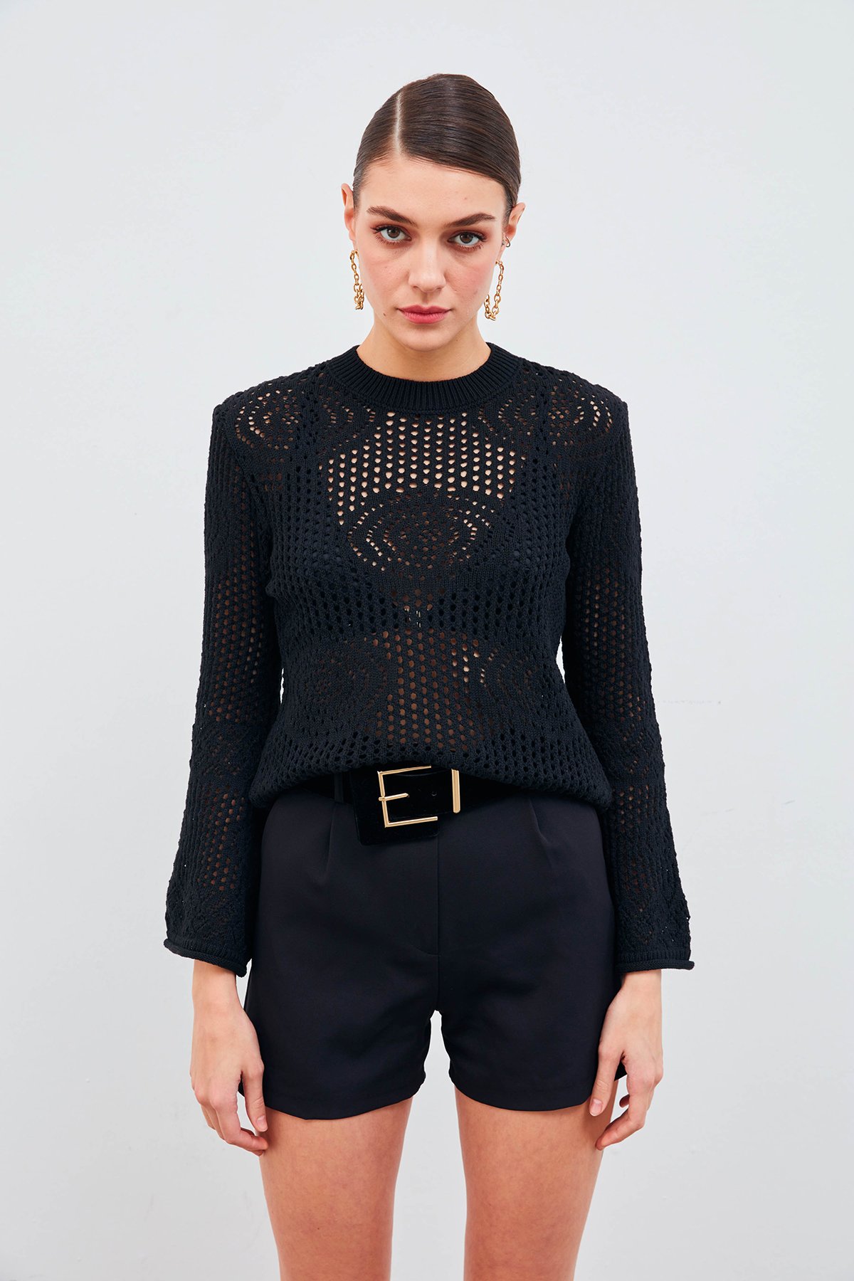 Openwork Loose Knitwear - BLACK